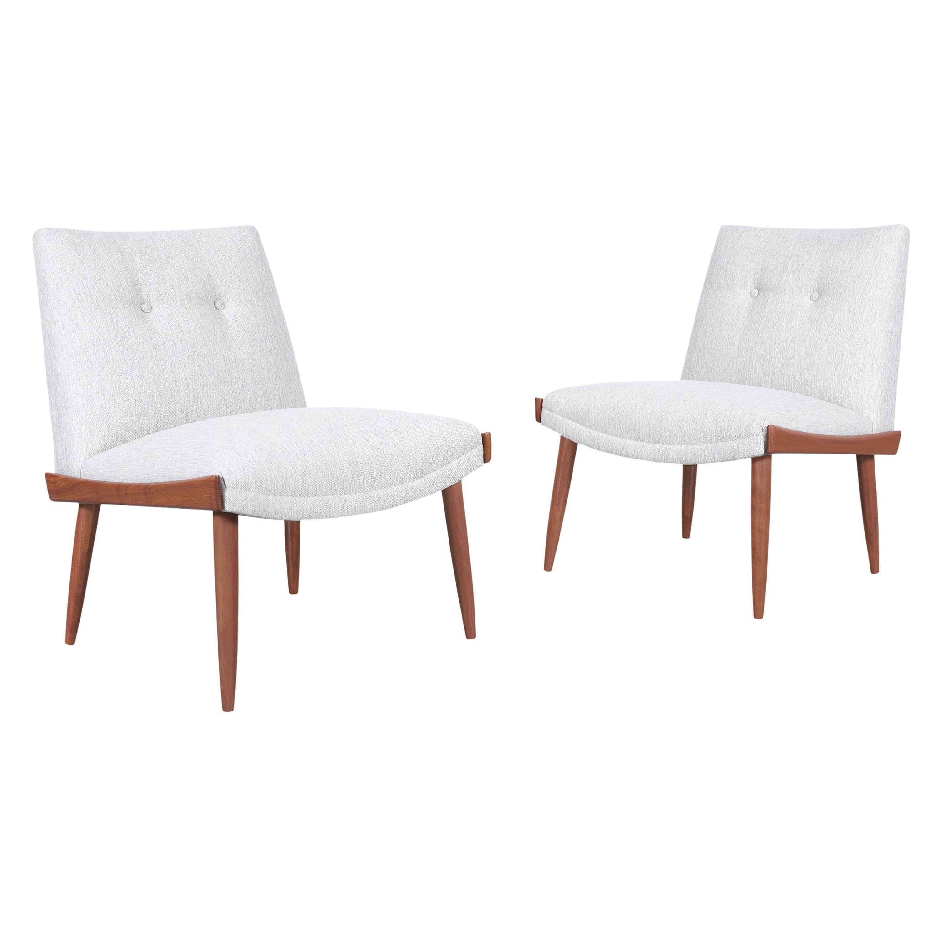 Vintage Walnut Slipper Chairs by Kroehler