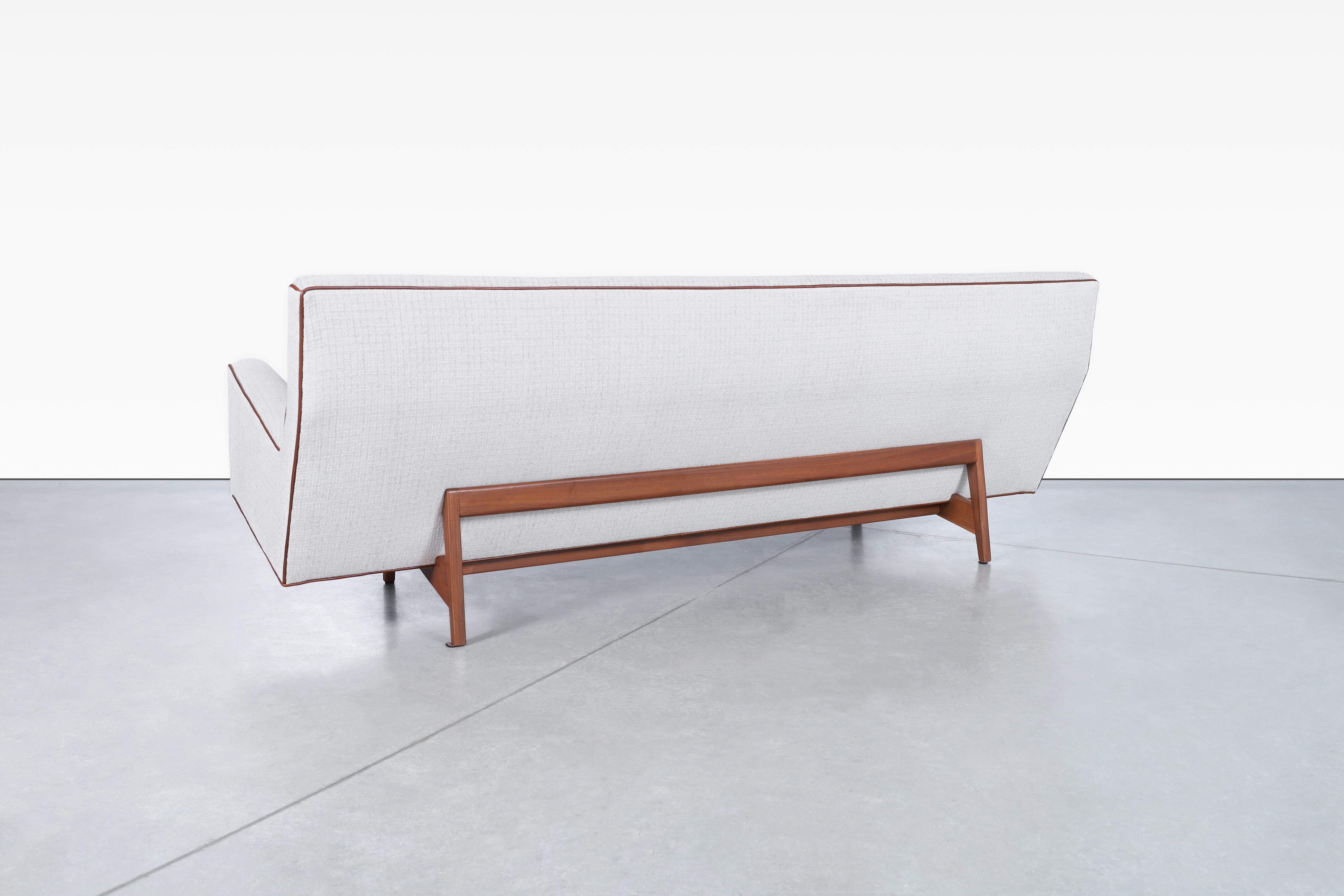 Fabric Vintage Walnut Sofa Model U-150 by Jens Risom For Sale