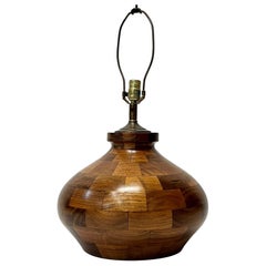 Vintage Walnut Stack Turned Modern Table Lamp