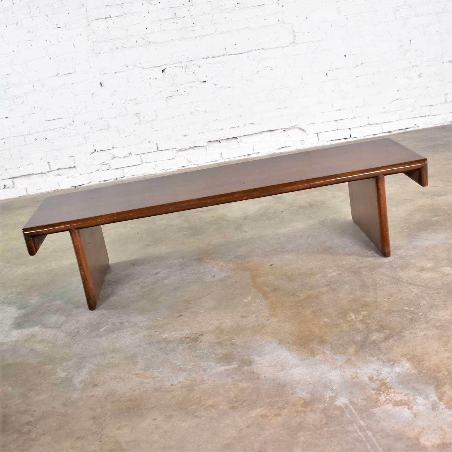 Vintage Walnut Stained Bench Coffee Table Style of Frank Lloyd Wright for Henred 3