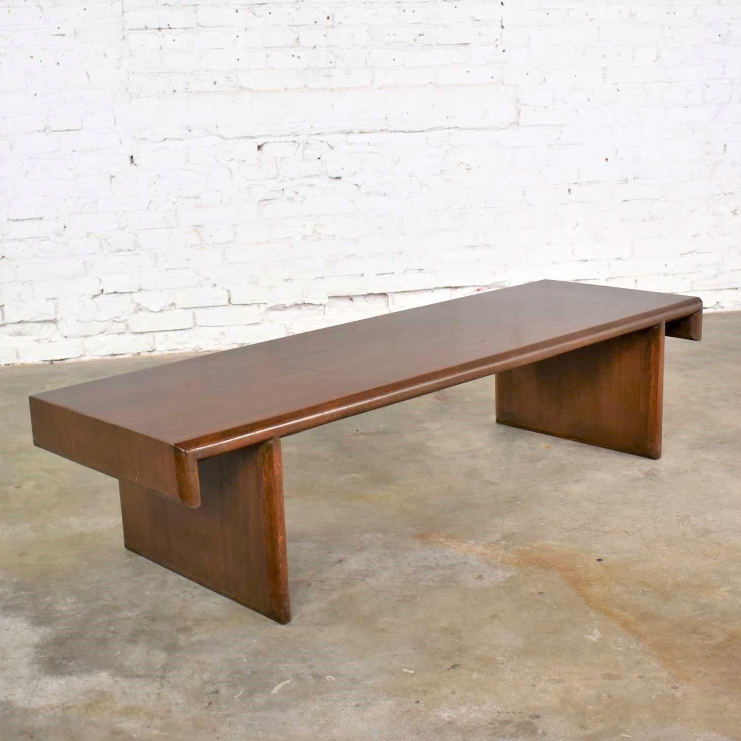 Mid-Century Modern Vintage Walnut Stained Bench Coffee Table Style of Frank Lloyd Wright for Henred
