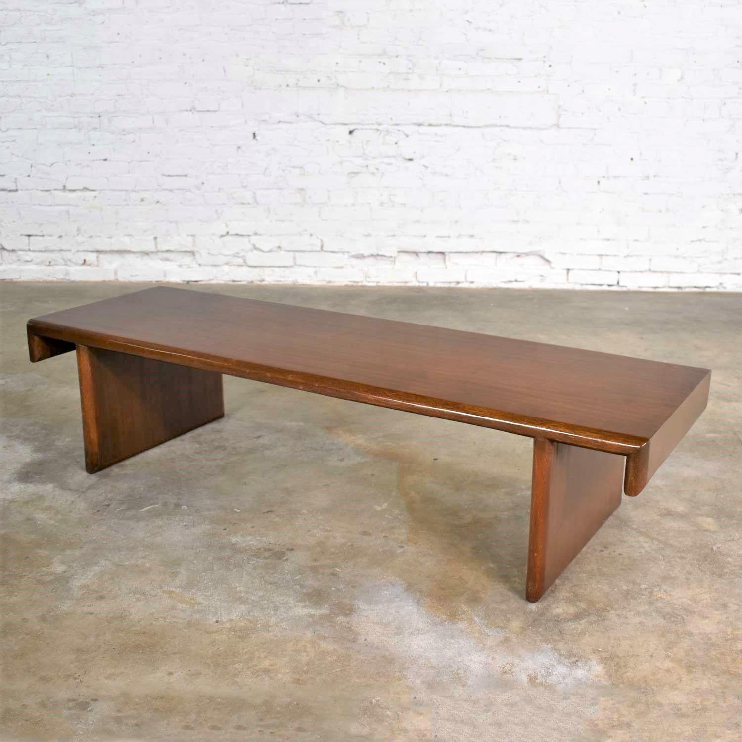 American Vintage Walnut Stained Bench Coffee Table Style of Frank Lloyd Wright for Henred