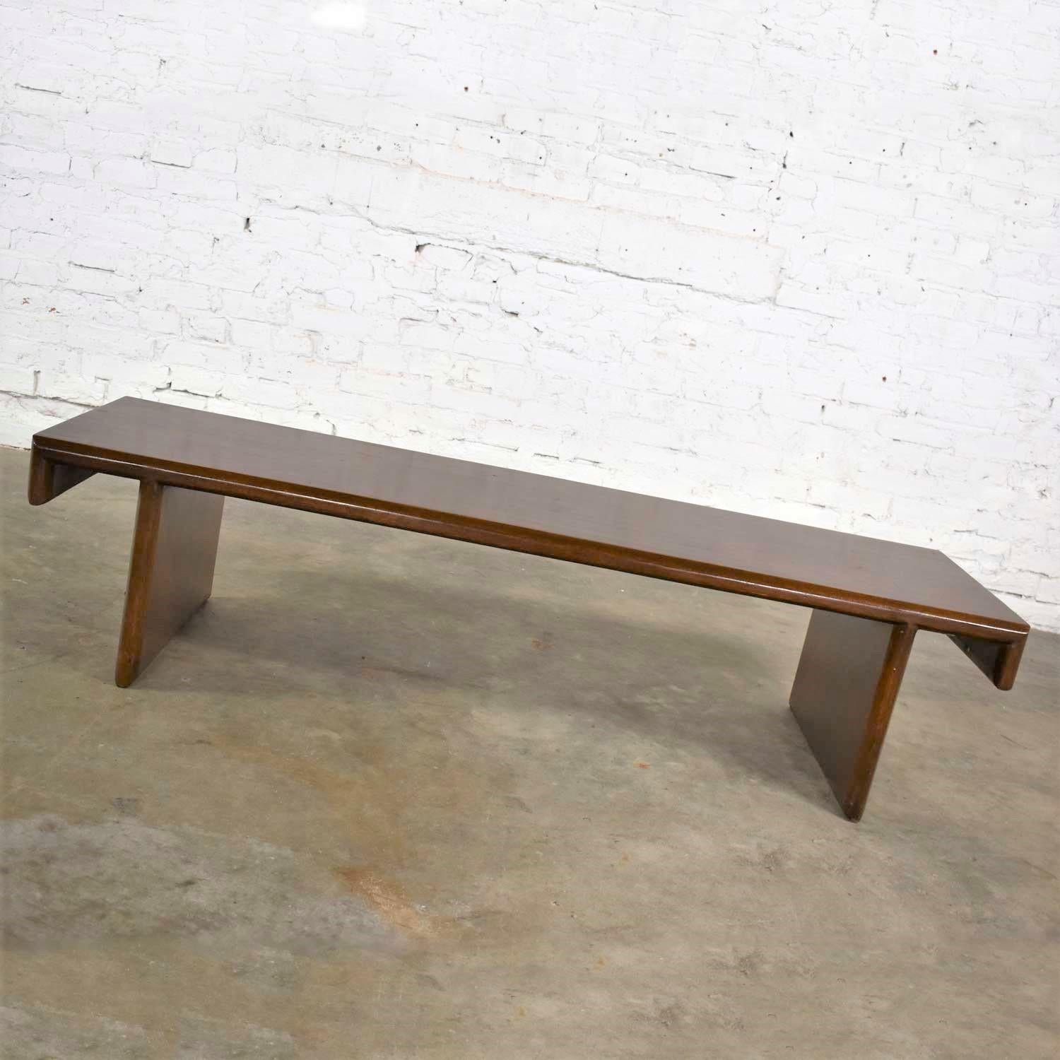 20th Century Vintage Walnut Stained Bench Coffee Table Style of Frank Lloyd Wright for Henred
