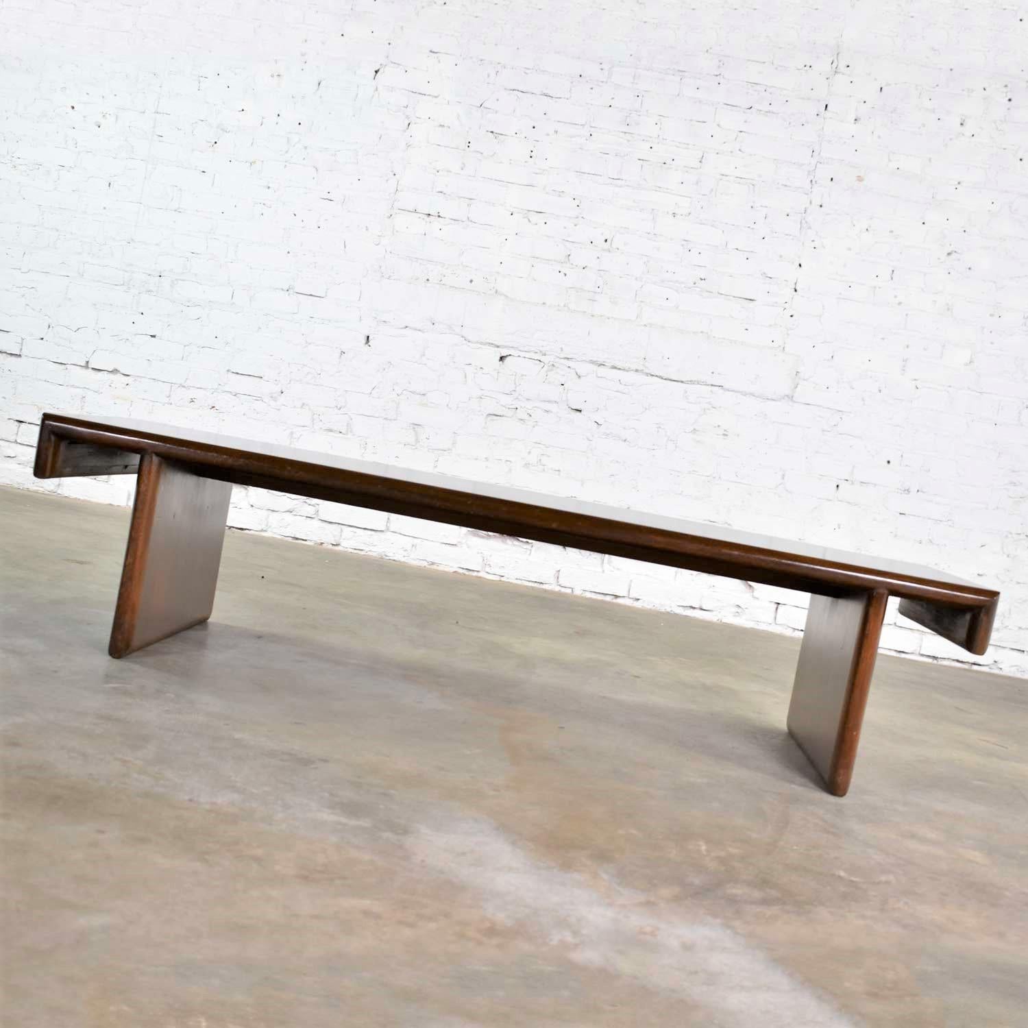 Vintage Walnut Stained Bench Coffee Table Style of Frank Lloyd Wright for Henred 2