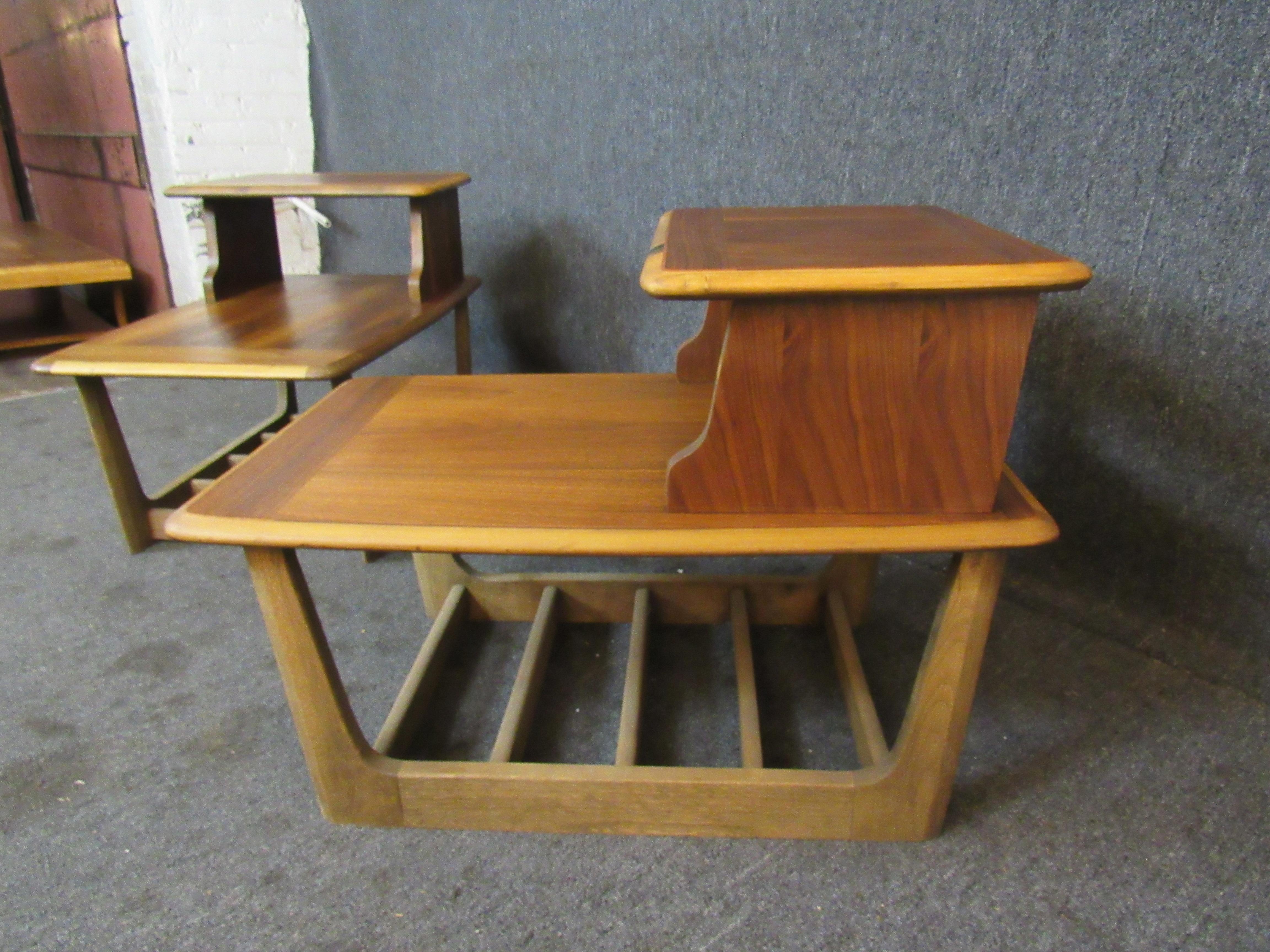 Mid-Century Modern Vintage Walnut Step Tables by Bassett Furniture For Sale