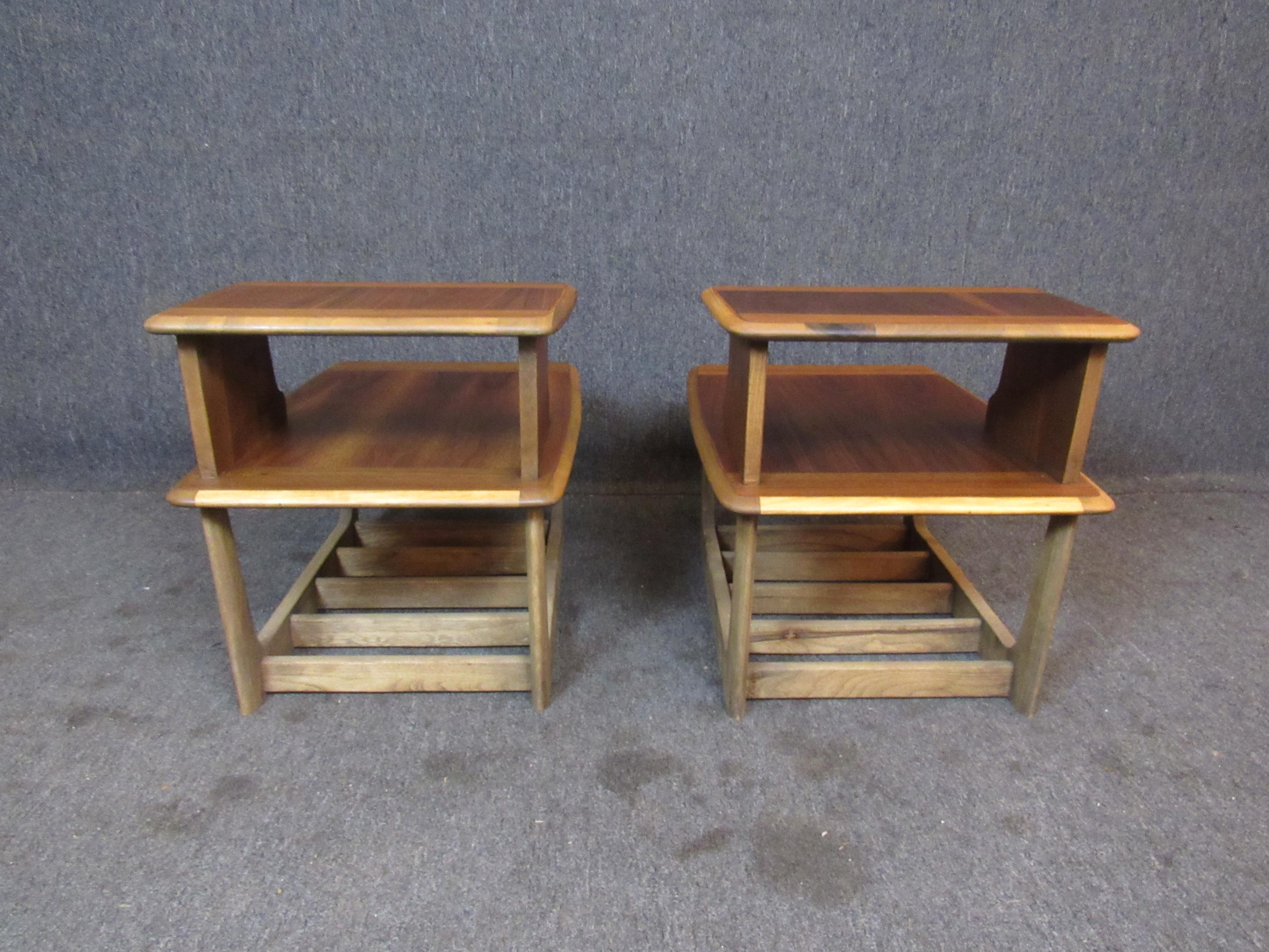 Carved Vintage Walnut Step Tables by Bassett Furniture For Sale