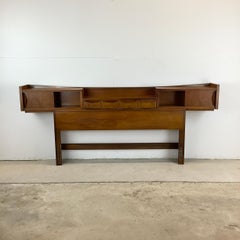 Vintage Walnut Storage Headboard With Drawers and Shelves