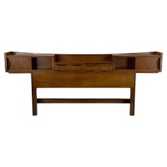 Vintage Walnut Storage Headboard With Drawers and Shelves