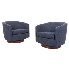 Vintage Walnut Swivel Lounge Chairs by Milo Baughman
