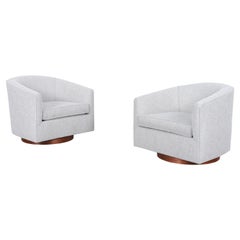 Vintage Walnut Swivel Lounge Chairs in the Style of Milo Baughman