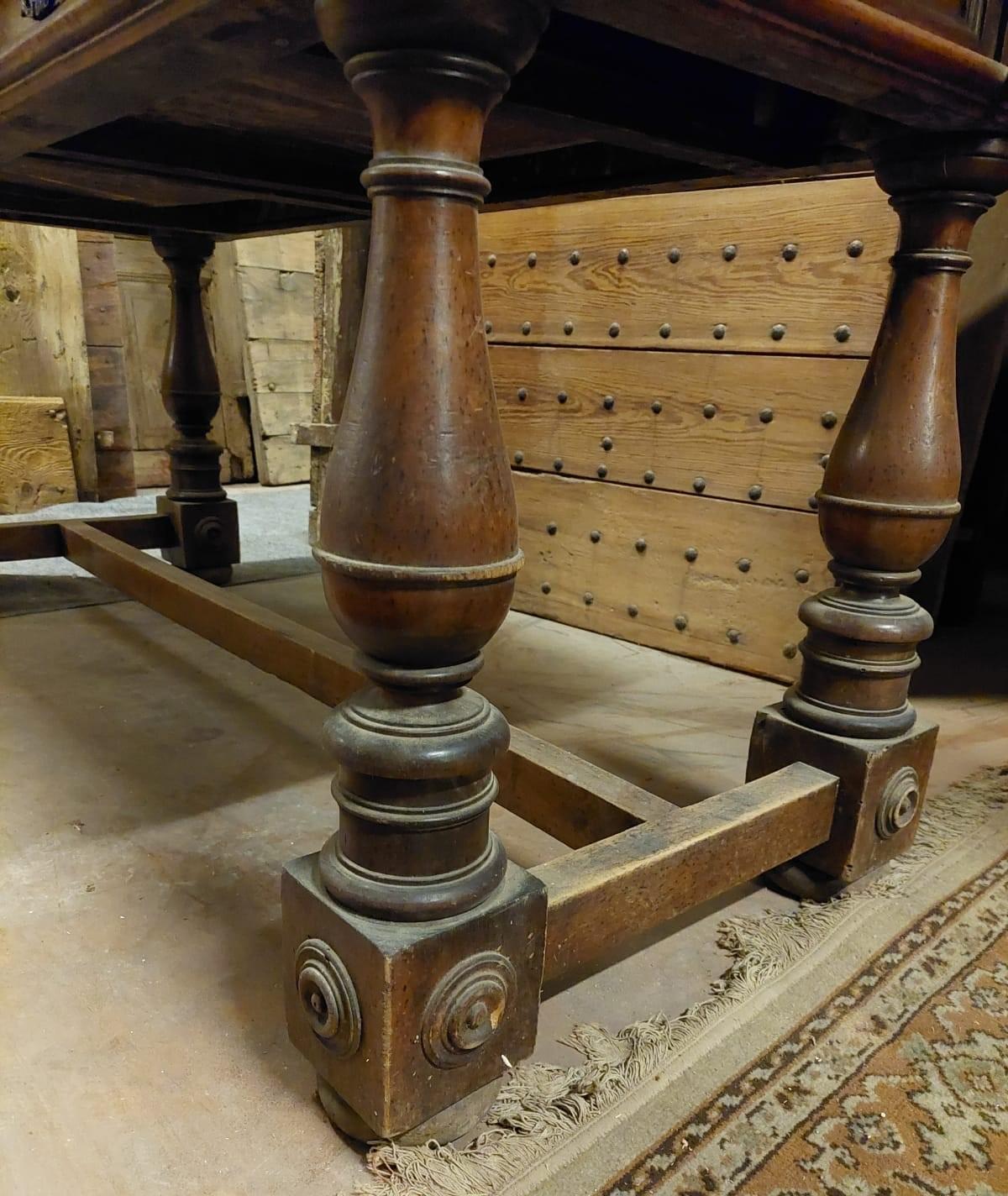 Vintage Walnut Table with Drawers, First Quarter of the 20th Century, Italy For Sale 2
