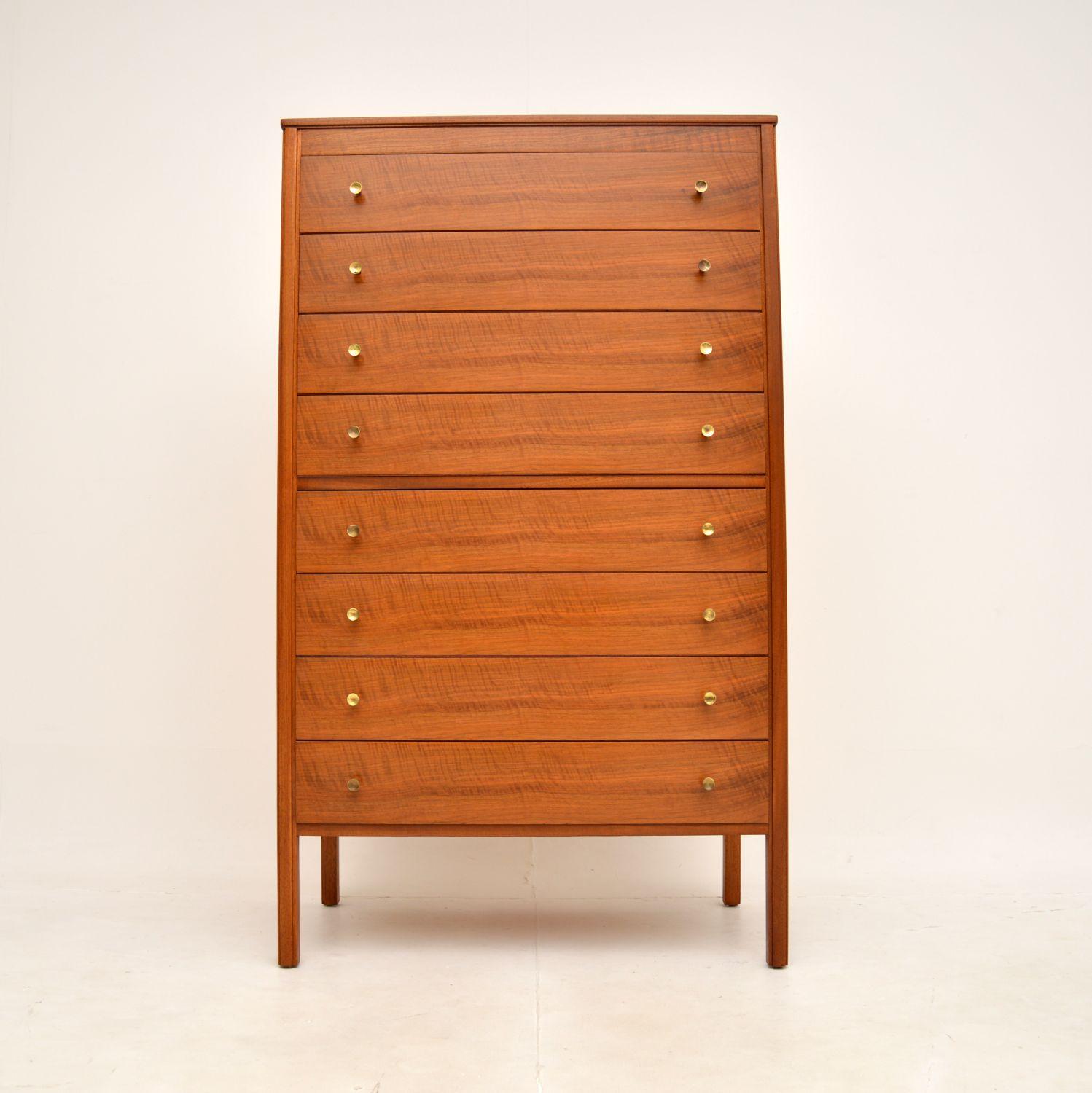 A stunning vintage walnut tallboy chest of drawers. This was made in England, it dates from the 1960’s.

It is of superb quality, it is a very large and useful size. There is lots of storage space, the drawers have lovely brass handles and this has