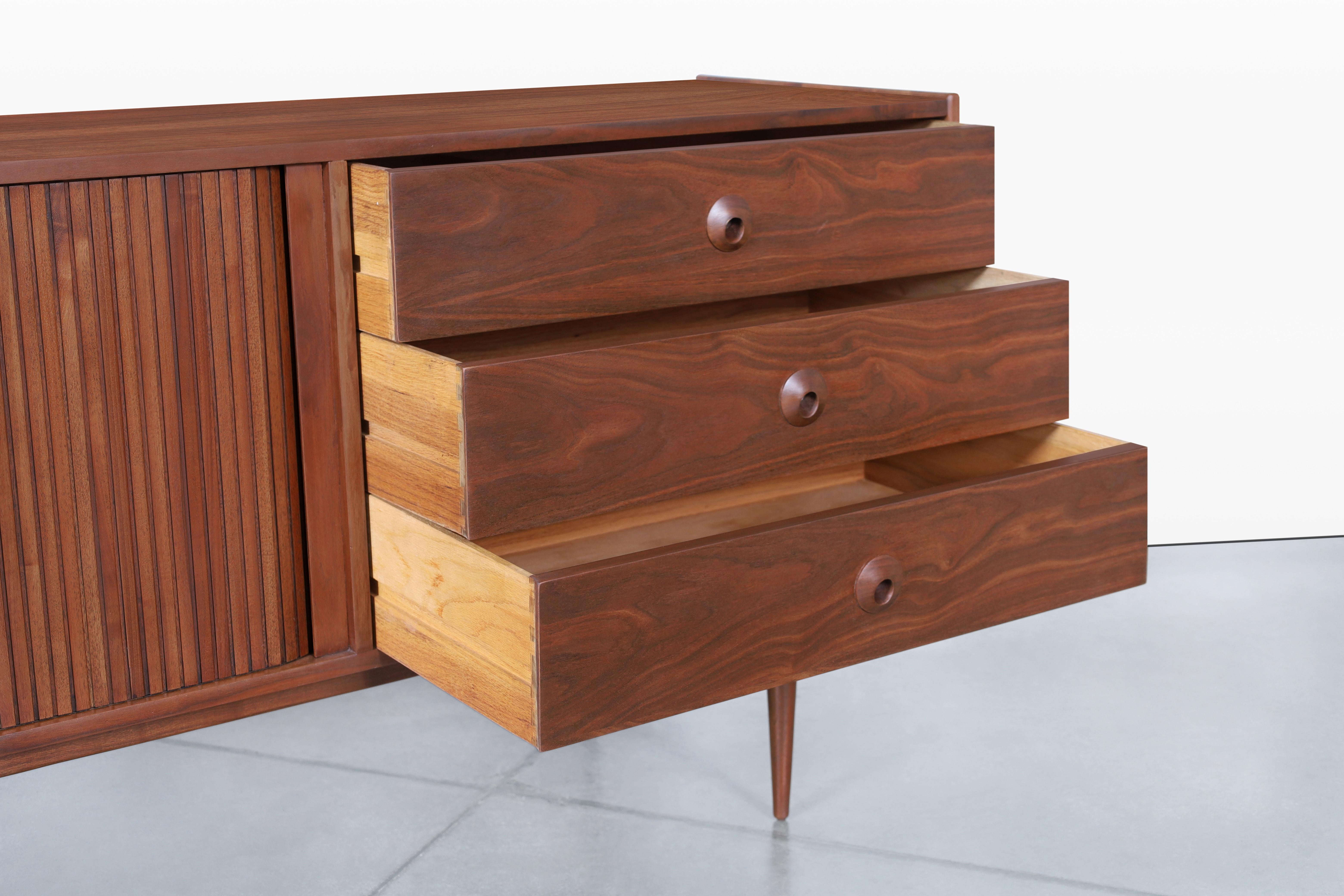 Vintage Walnut Tambour Door Credenza by John Caldwell for Brown Saltman 4