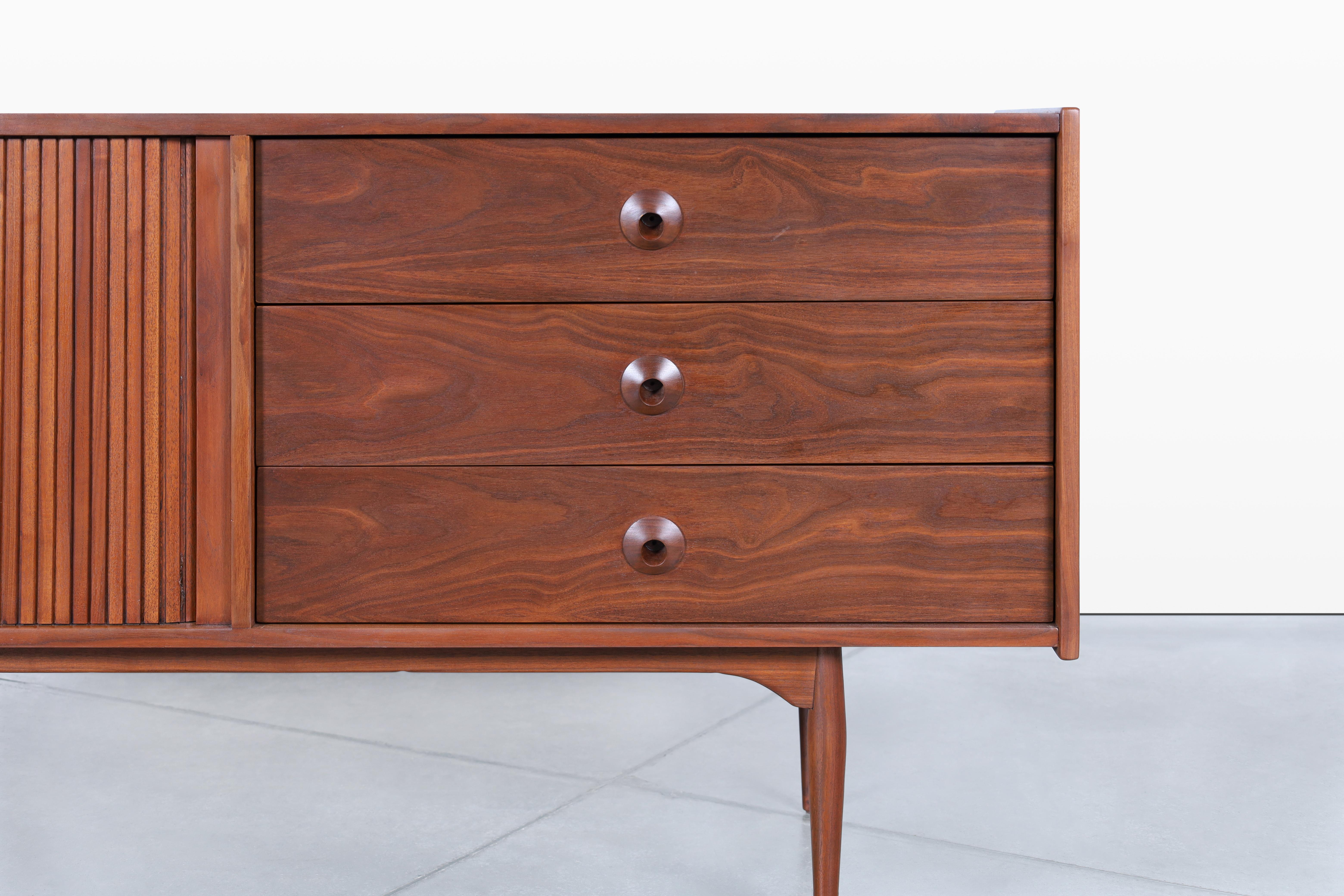 American Vintage Walnut Tambour Door Credenza by John Caldwell for Brown Saltman