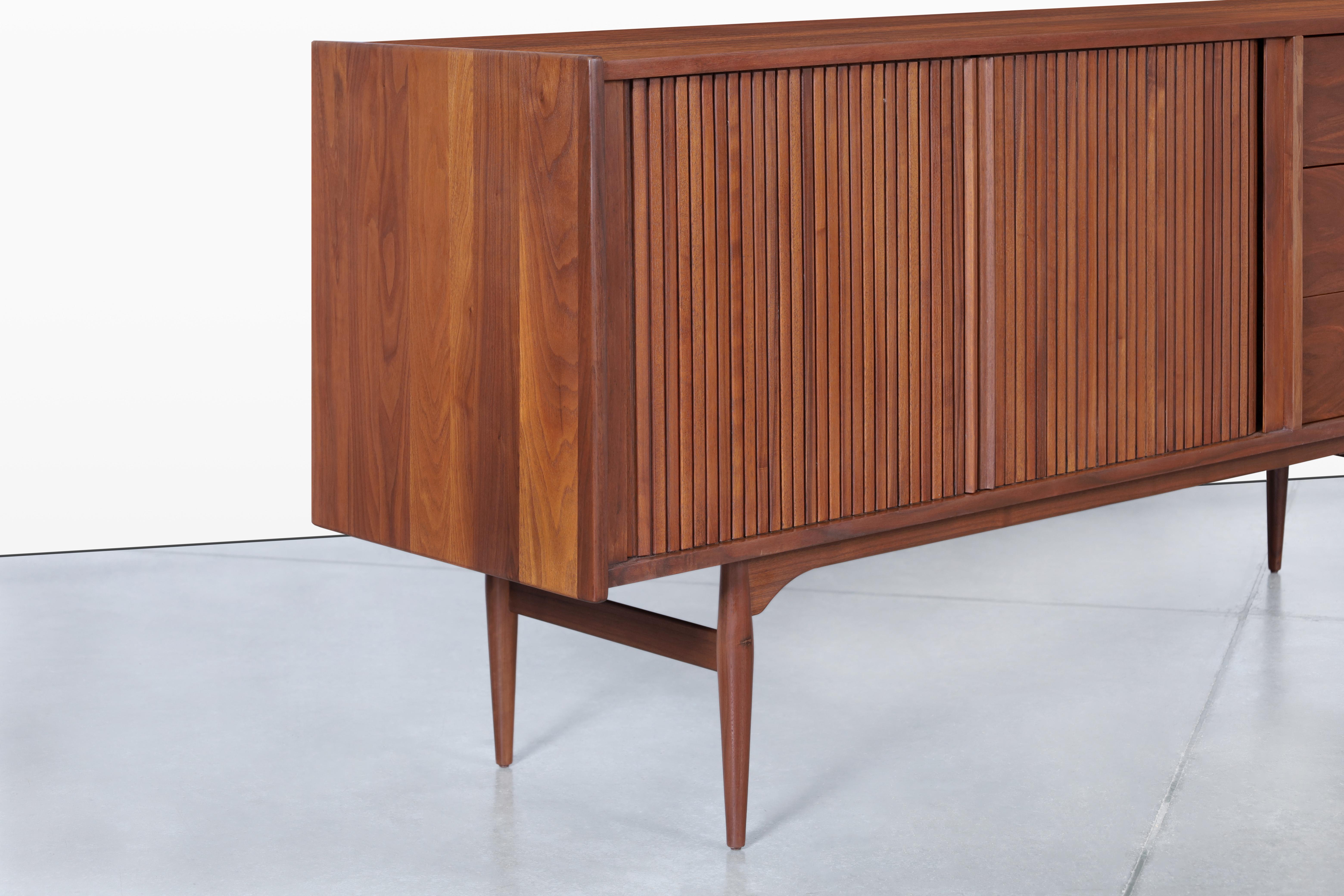 Mid-20th Century Vintage Walnut Tambour Door Credenza by John Caldwell for Brown Saltman