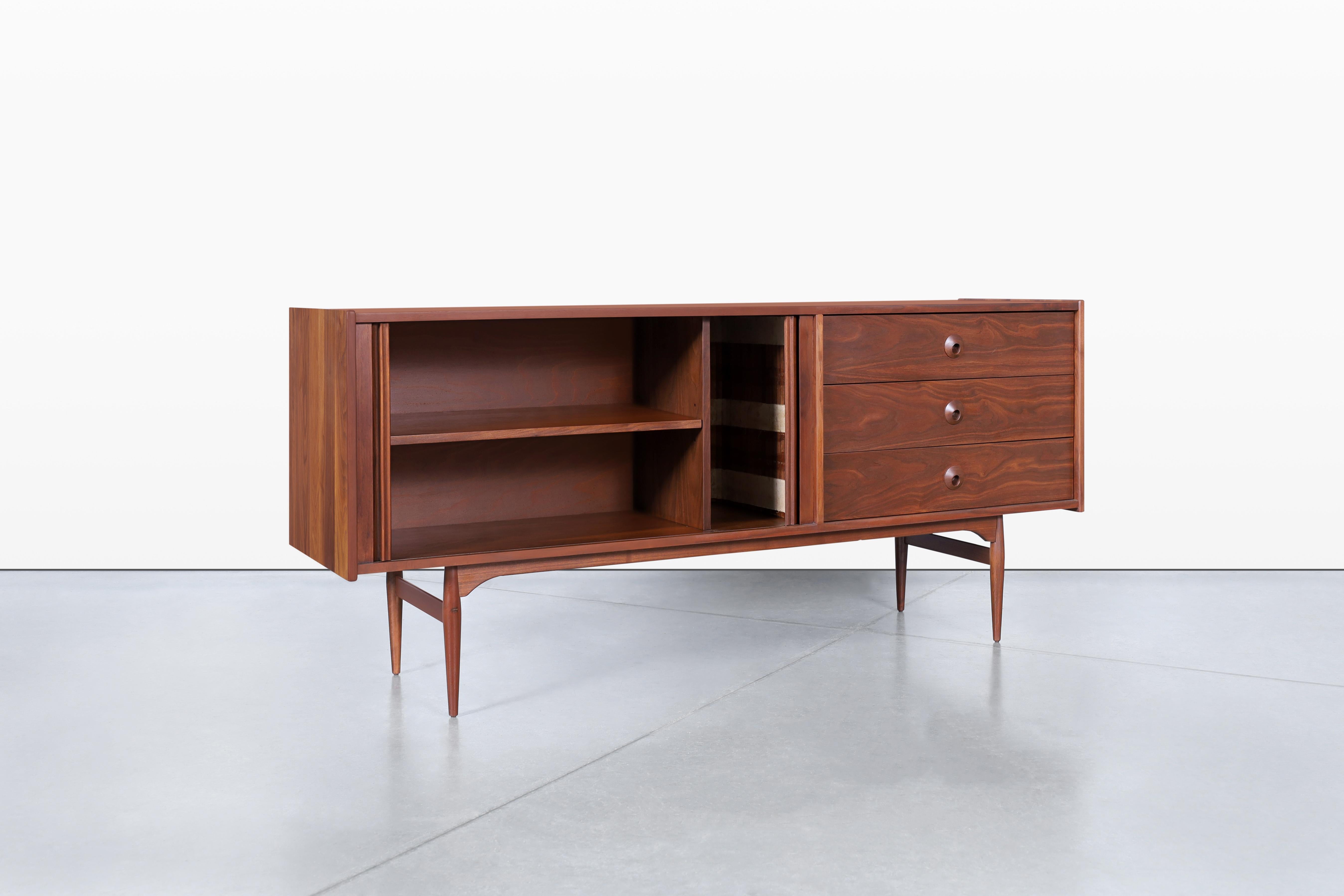 Vintage Walnut Tambour Door Credenza by John Caldwell for Brown Saltman 1