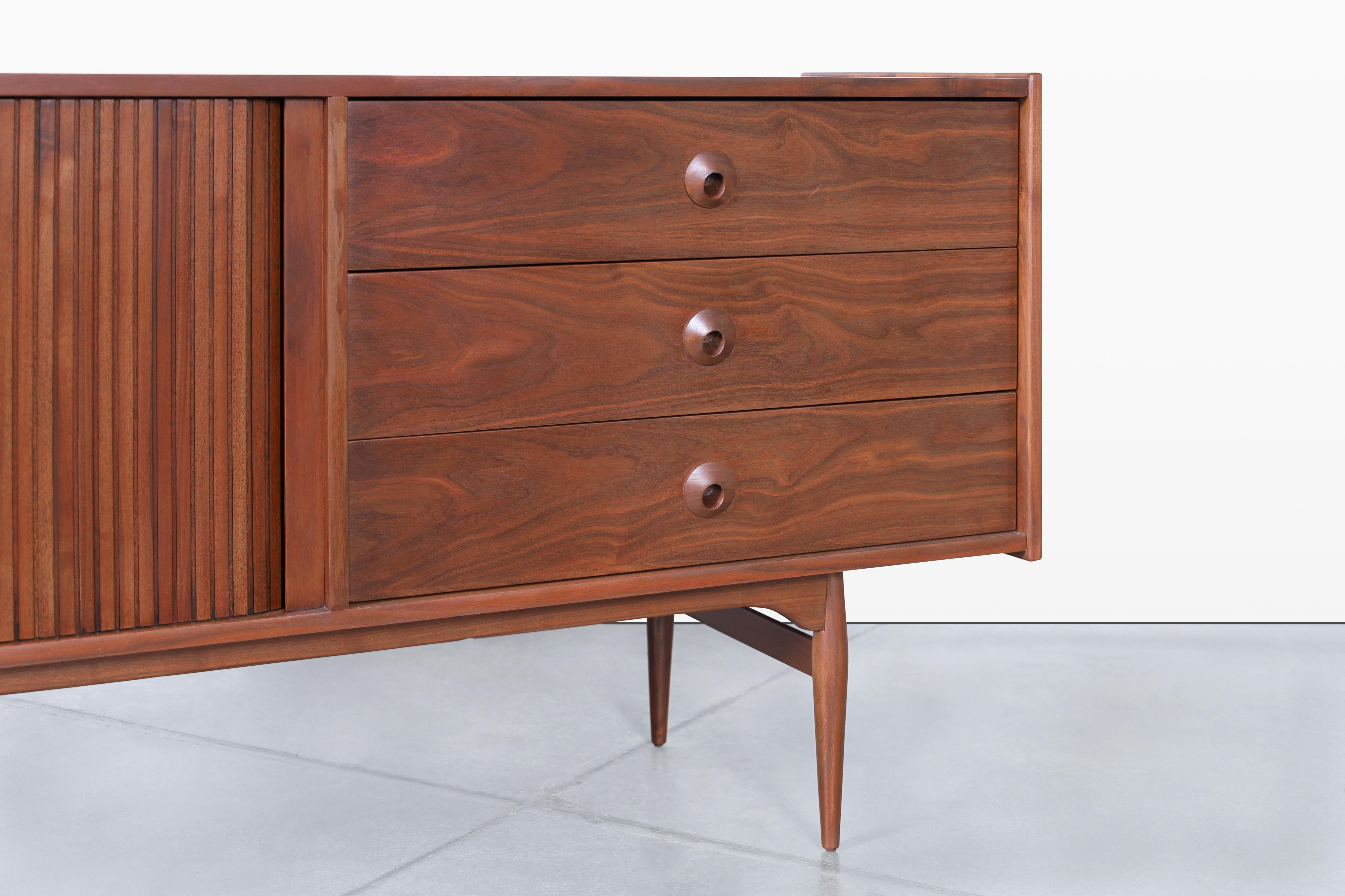 Vintage Walnut Tambour Door Credenza by John Caldwell for Brown Saltman 2