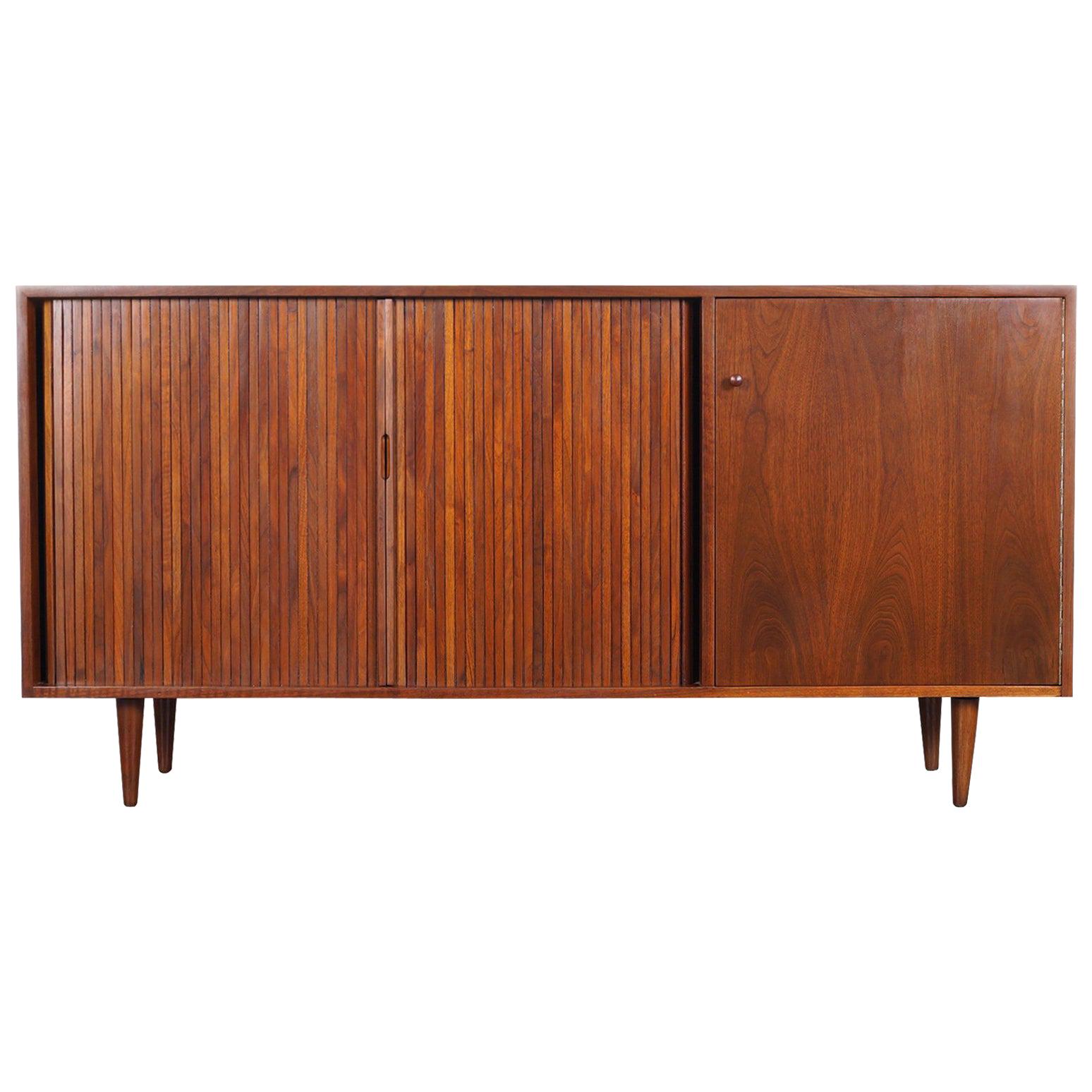 Vintage Walnut Tambour Door Credenza by Milo Baughman