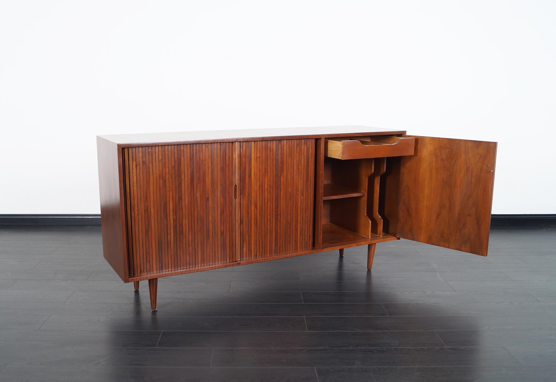 American Vintage Walnut Tambour Door Credenza by Milo Baughman