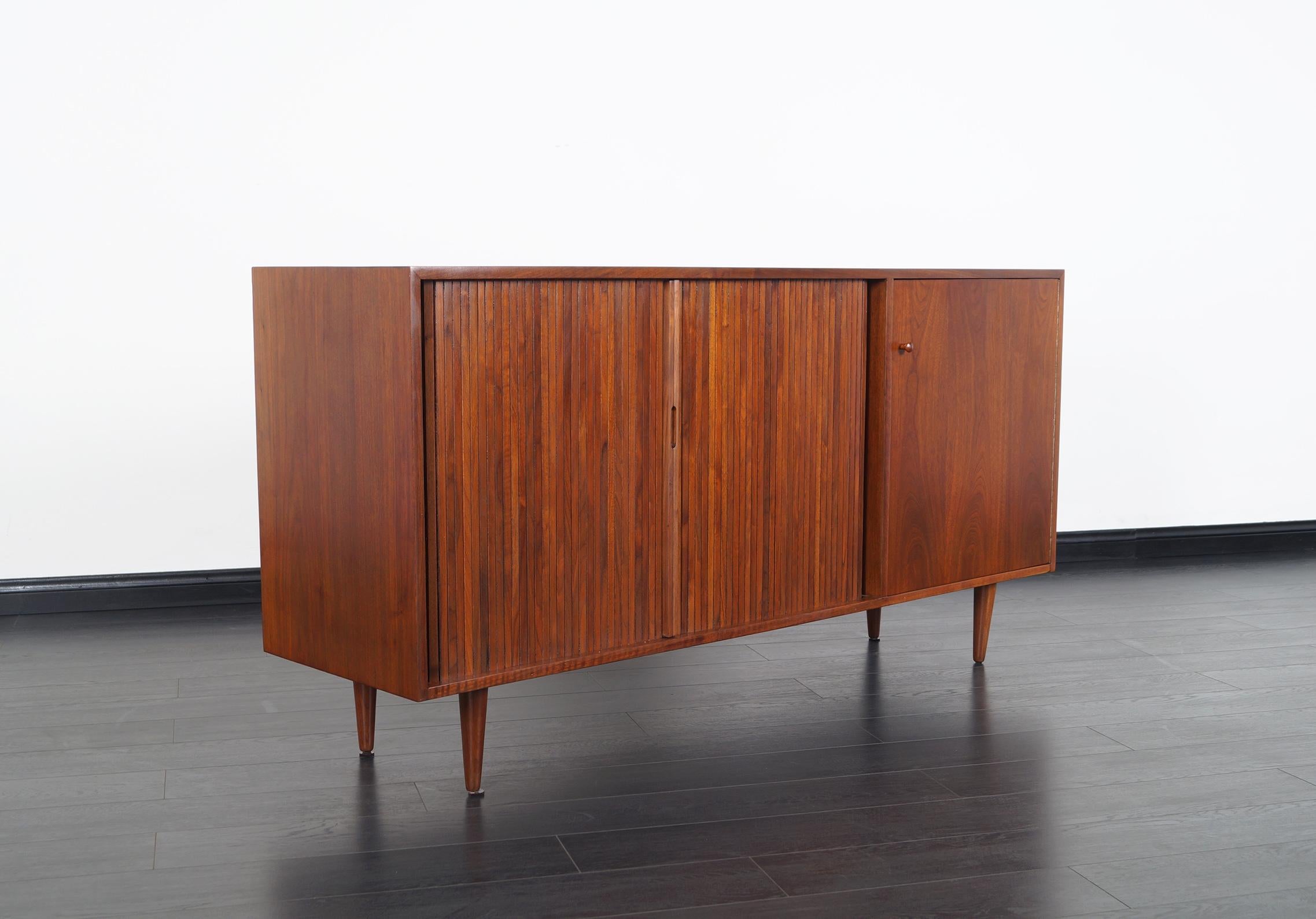 Mid-20th Century Vintage Walnut Tambour Door Credenza by Milo Baughman