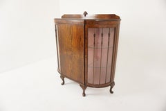 Vintage Walnut Three Door Bow Front China Cabinet, Scotland 1920, H376