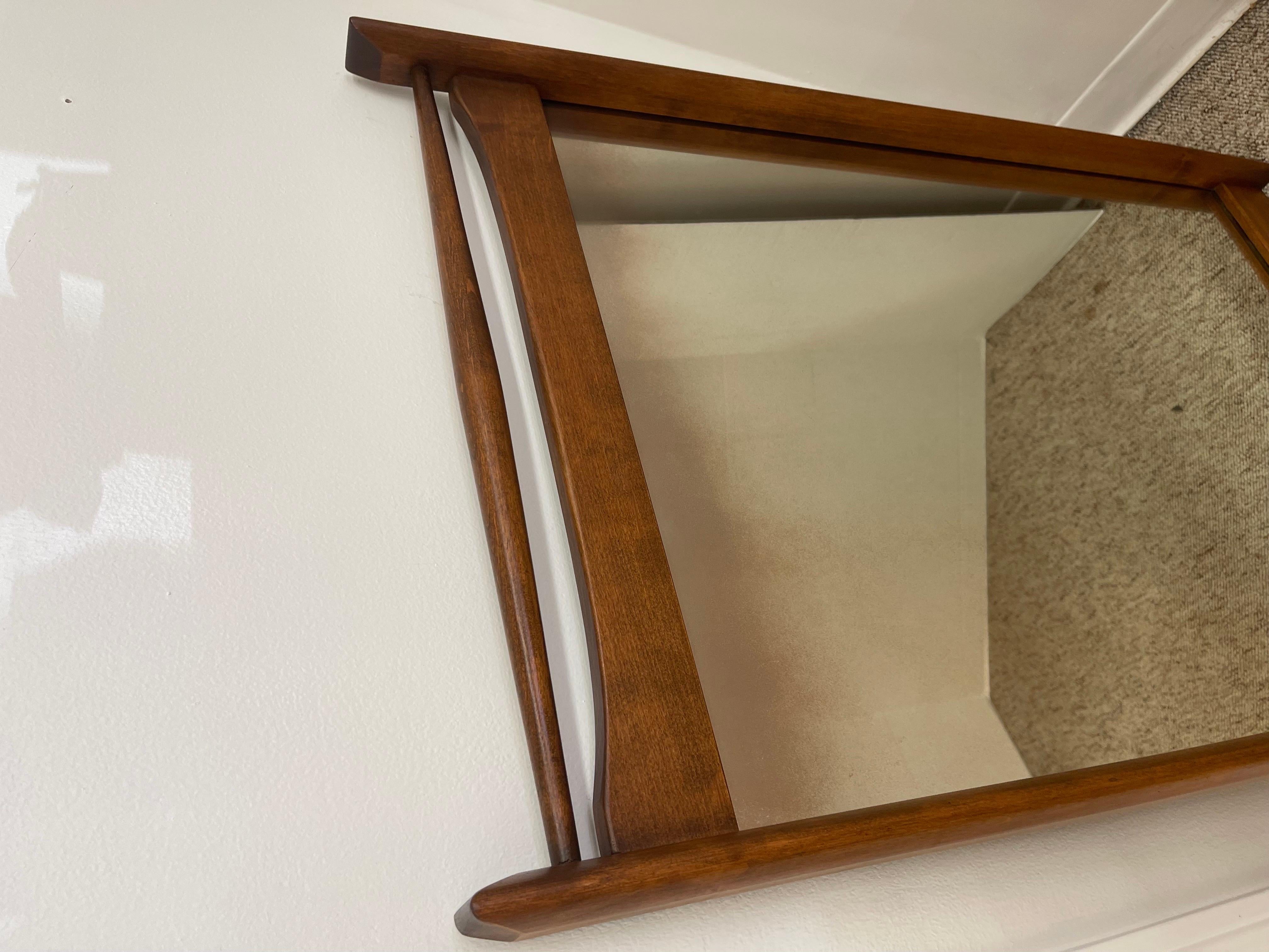 Vintage Walnut Toned Mid Century Modern Wood Framed Mirror. For Sale 1