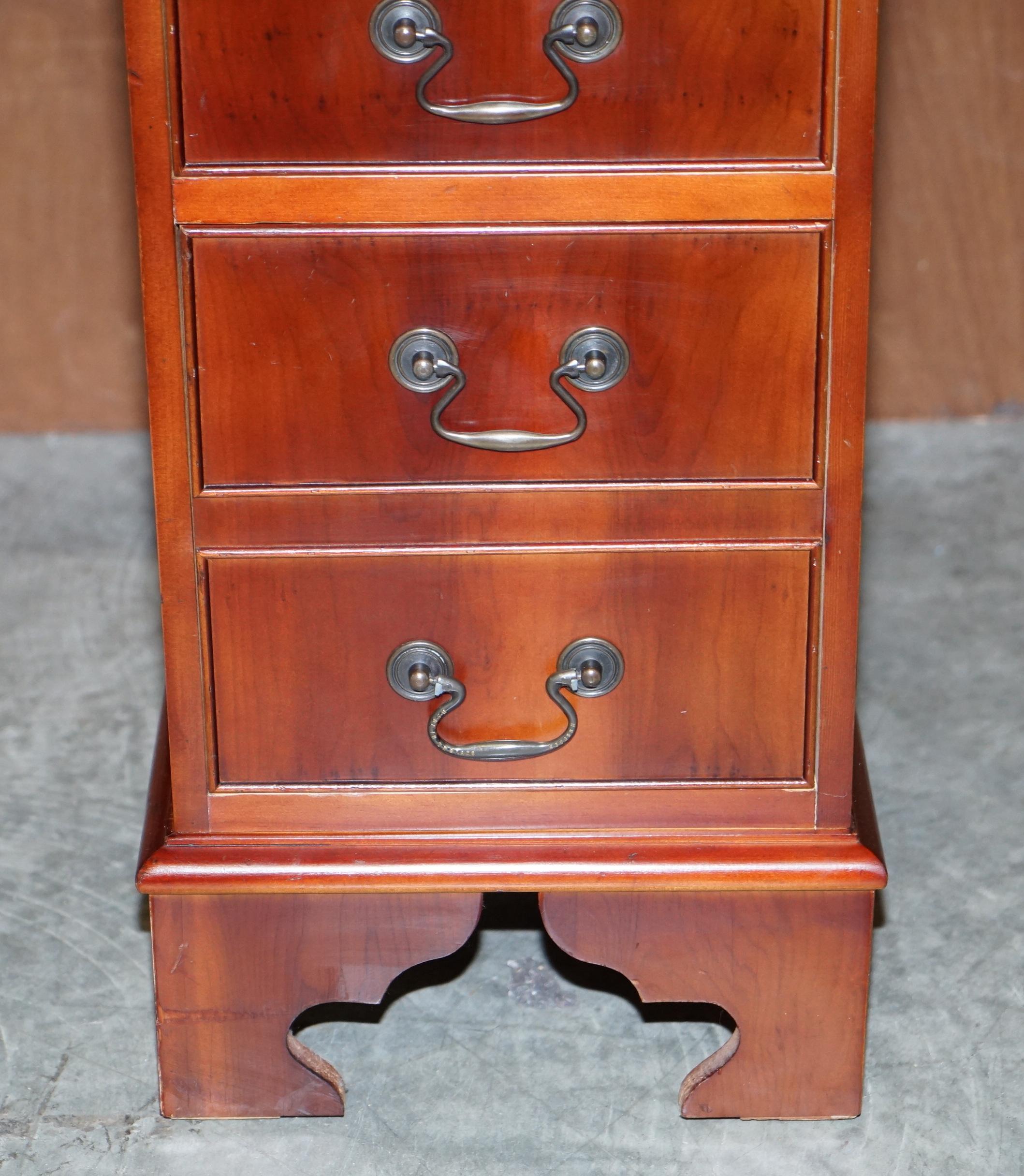 Vintage Walnut Twin Pedestal Partner Desk Tan Brown Leather Top Panelled Back For Sale 2