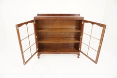 Vintage Walnut Two-Door Bookcase, Display Cabinet, Scotland 1930, B1406