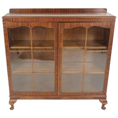 Vintage Walnut Two-Door Bookcase, Display Cabinet, Scotland 1930, B1406