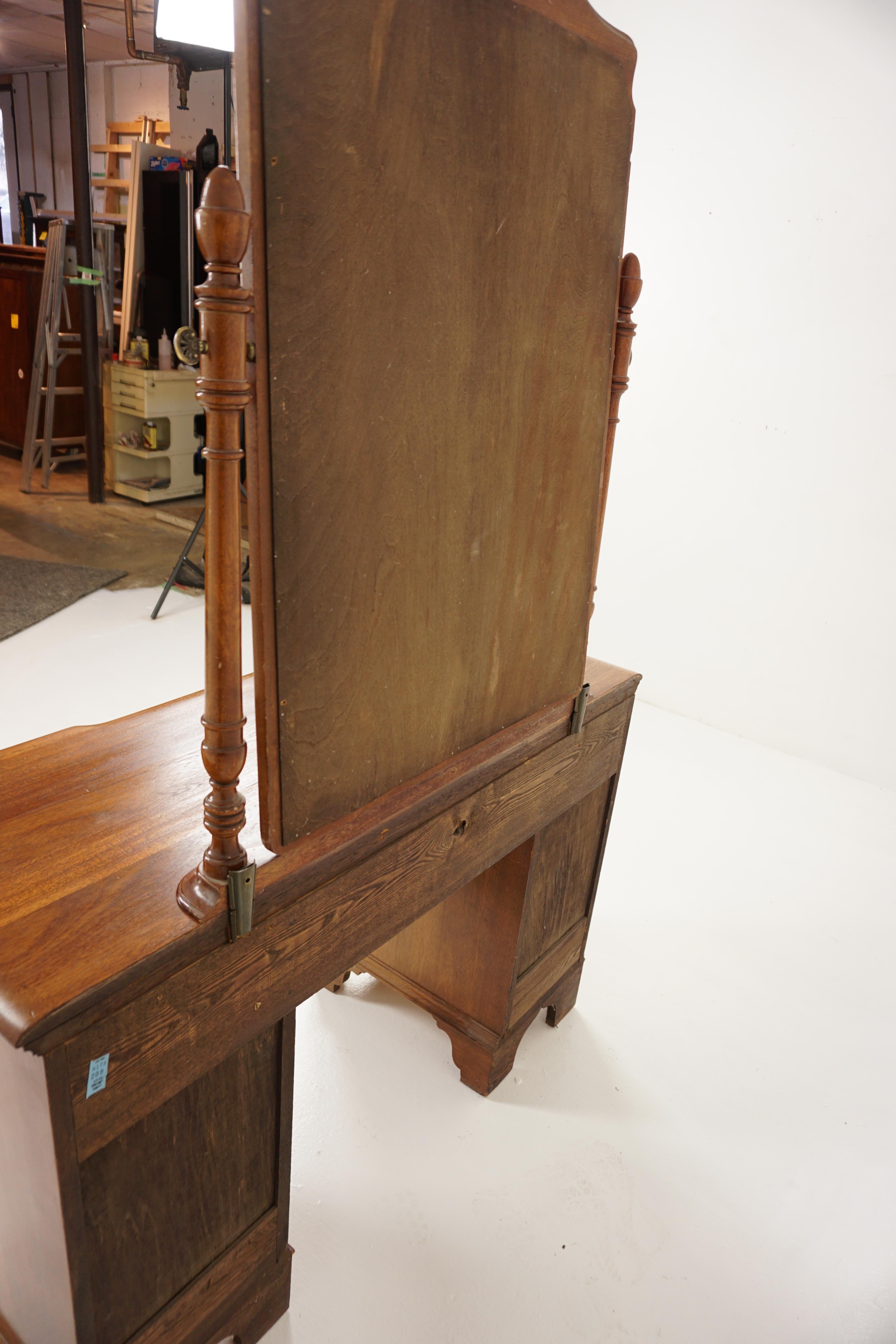 Vintage Walnut Vanity, Dresser with Mirror, Canada 1930, H937 5