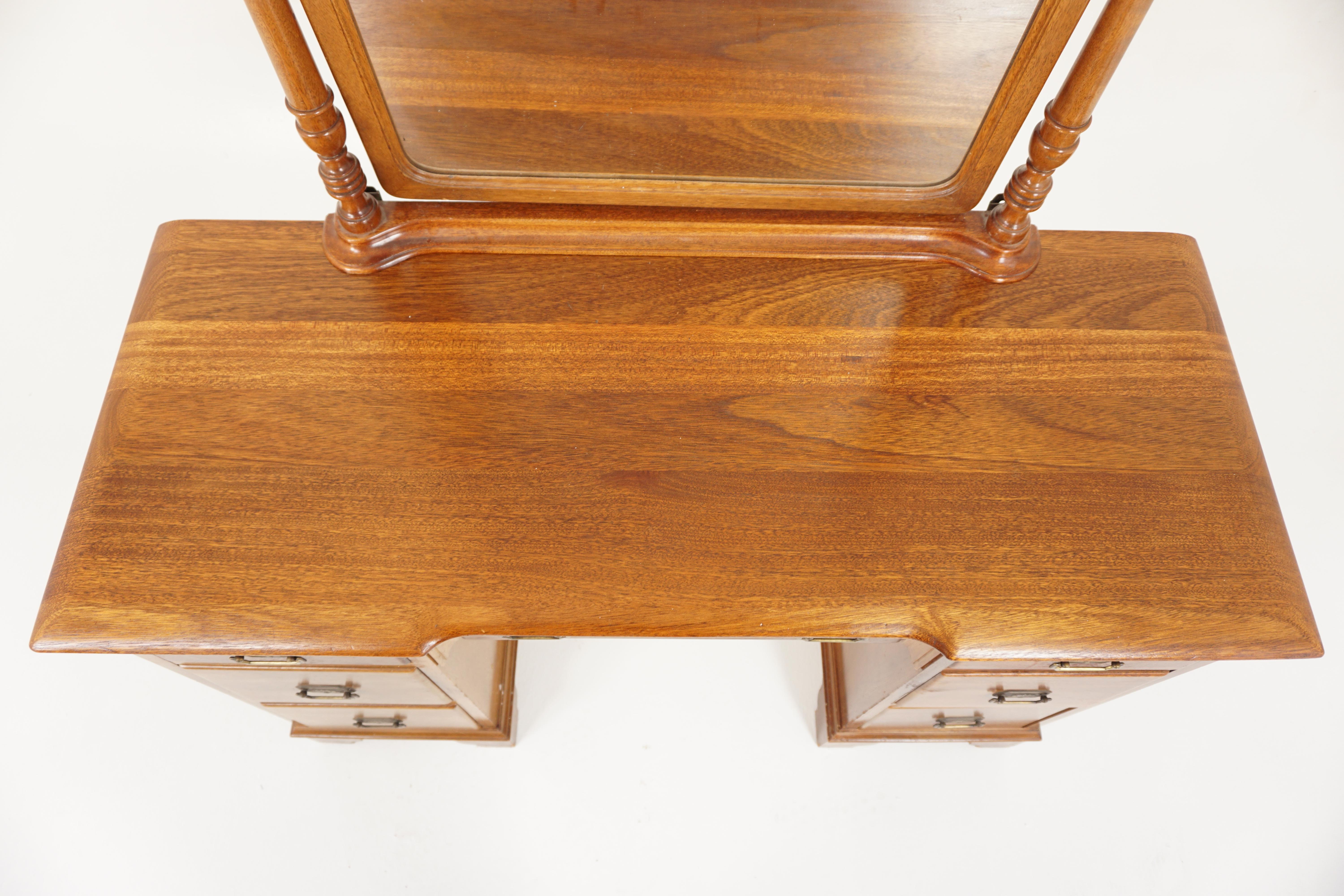 20th Century Vintage Walnut Vanity, Dresser with Mirror, Canada 1930, H937