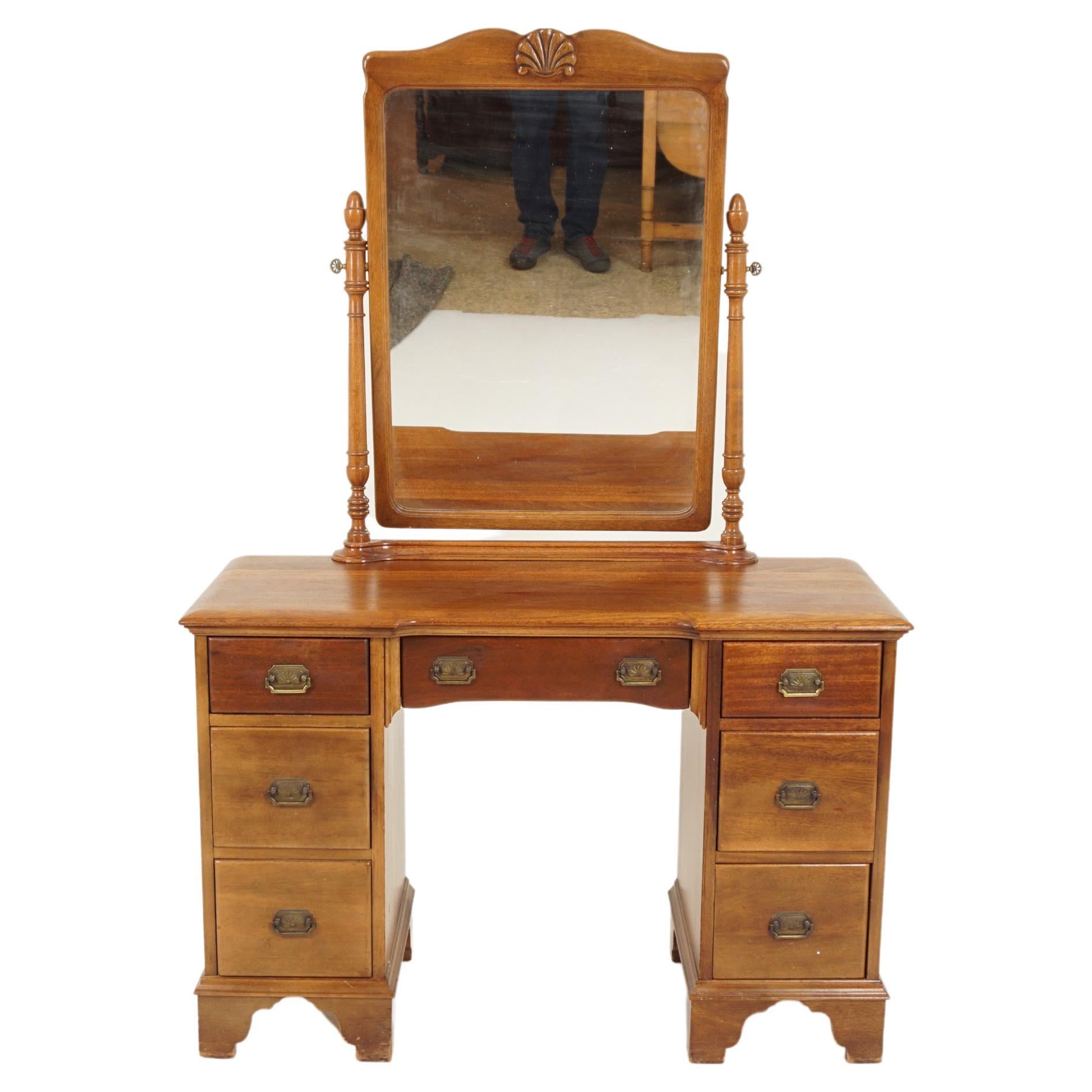 Vintage Walnut Vanity, Dresser with Mirror, Canada 1930, H937