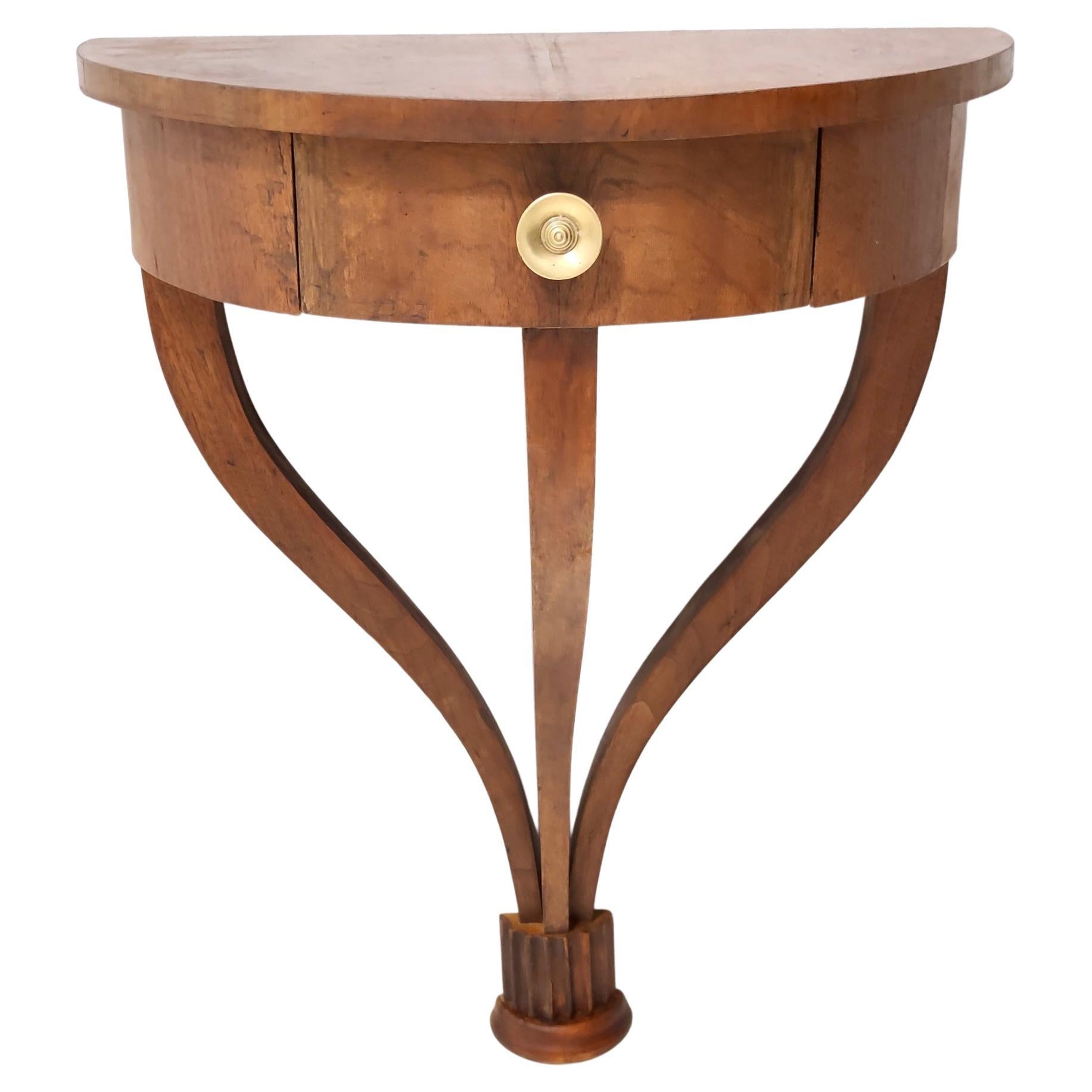 Vintage Walnut Wall-Mounted Console Table in the Style of Gio Ponti, Italy