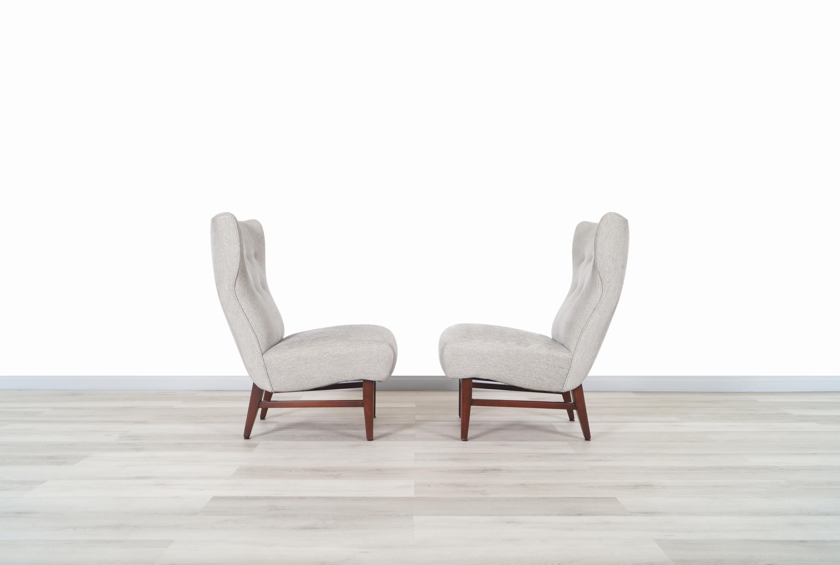 Mid-Century Modern Vintage Walnut Wingback Slipper Lounge Chairs