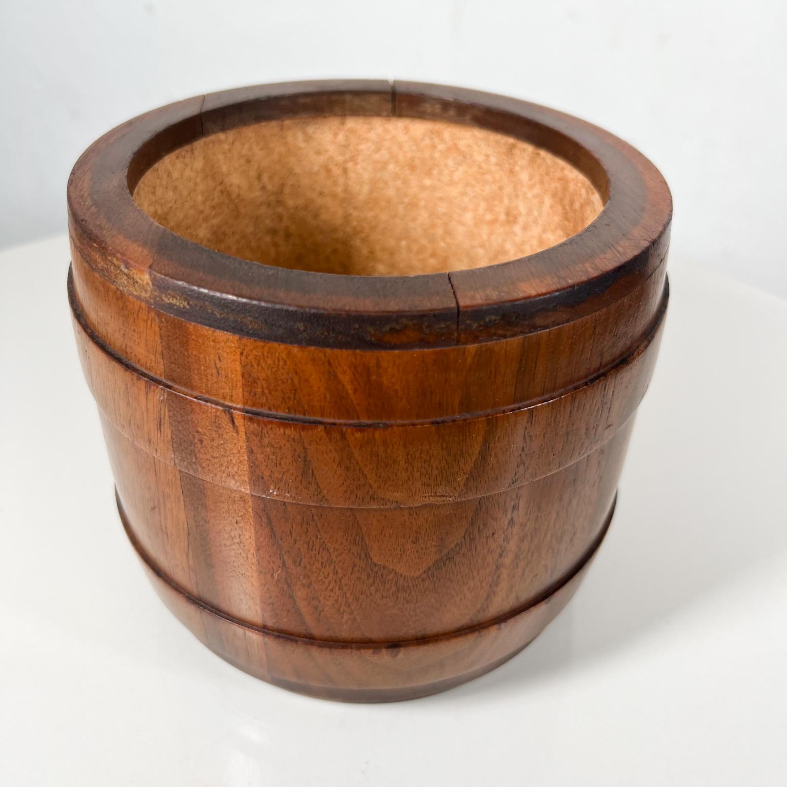 Mid-Century Modern 1970s Vintage Small Barrel Container Walnut Wood with Cork Interior 