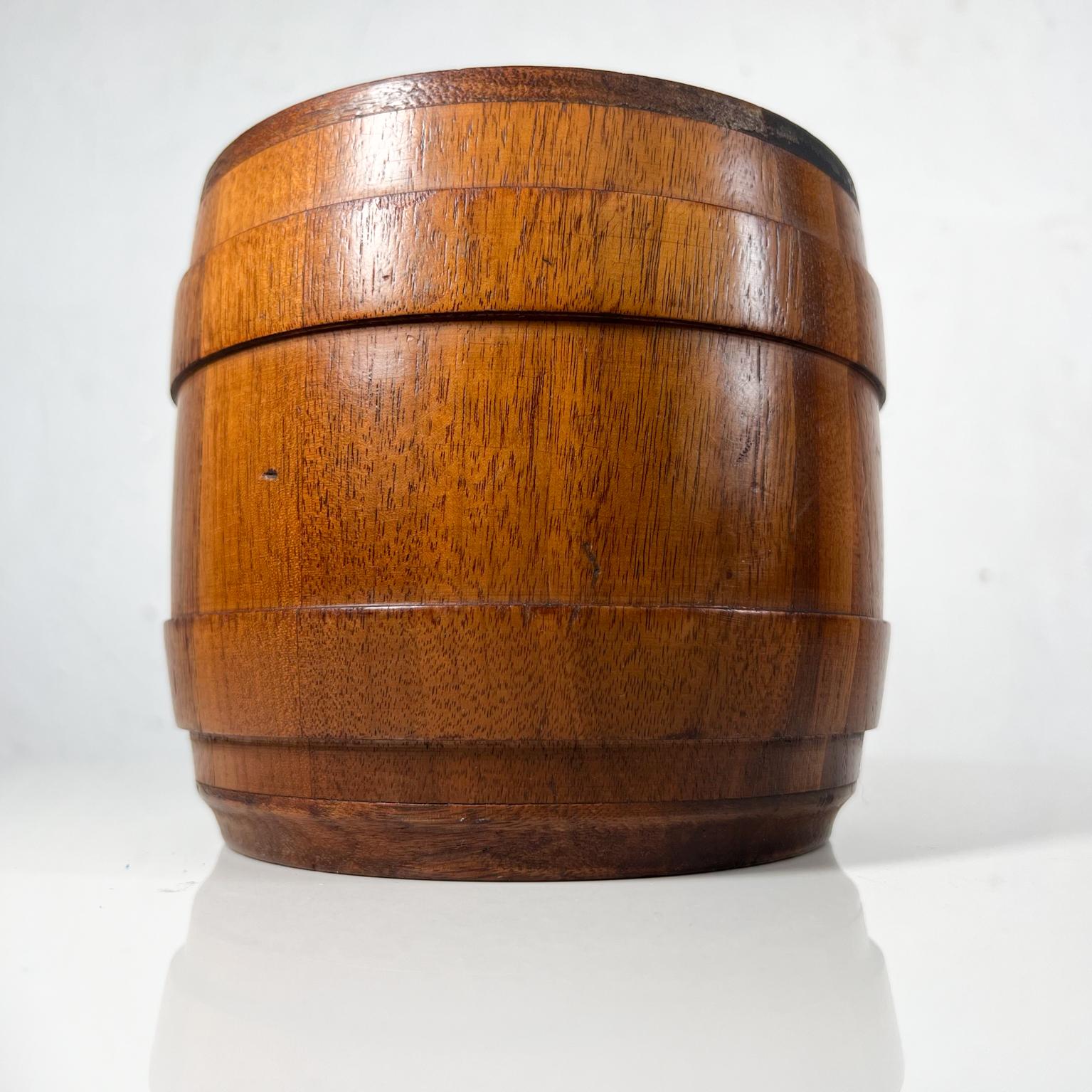 1970s Vintage Small Barrel Container Walnut Wood with Cork Interior  1