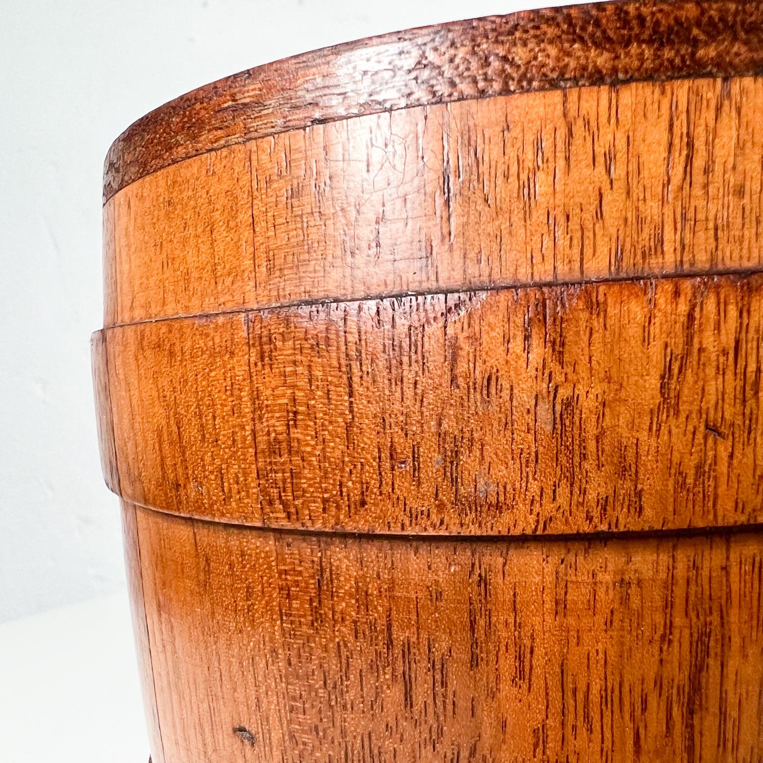 1970s Vintage Small Barrel Container Walnut Wood with Cork Interior  3