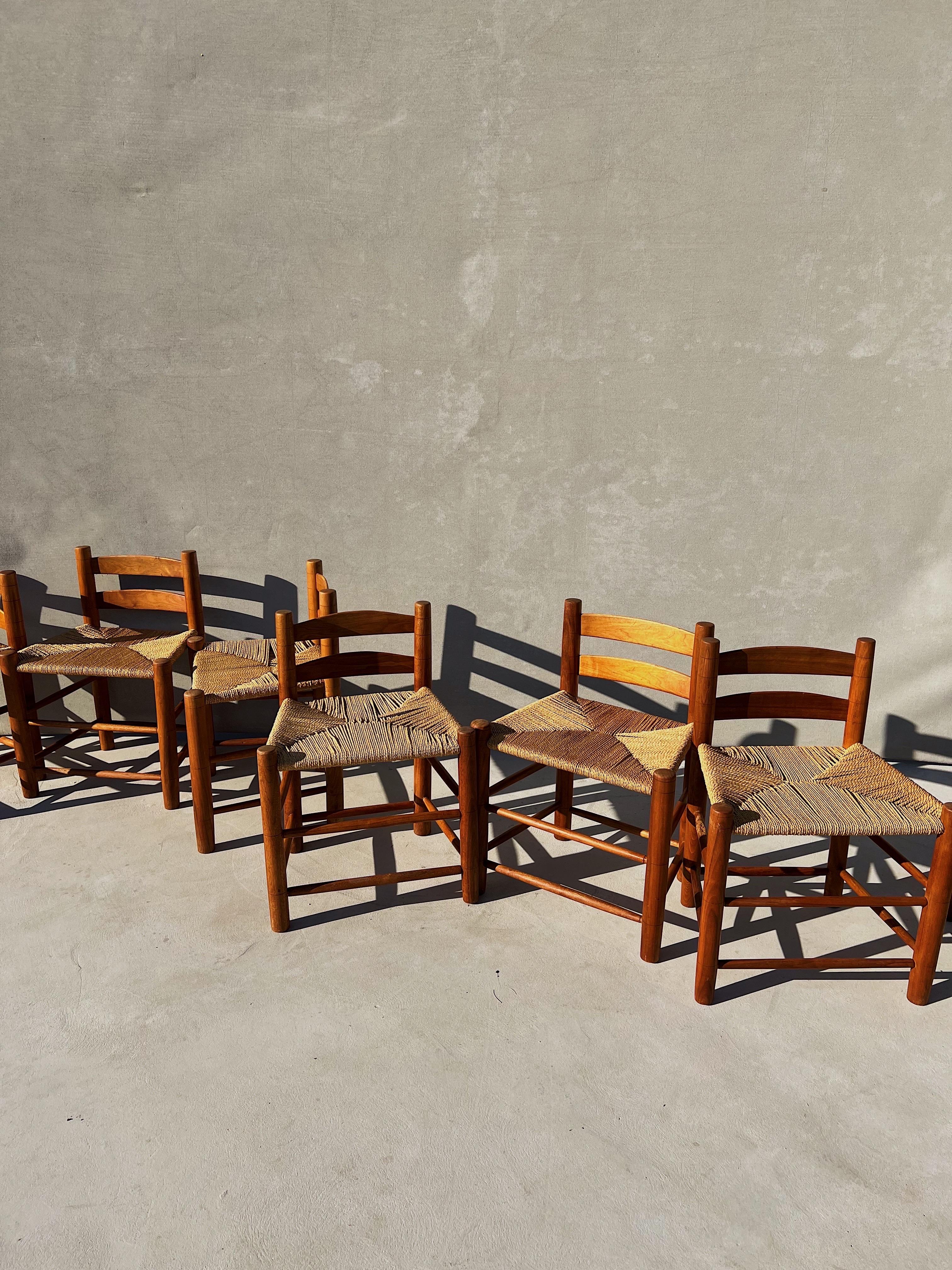 Vintage Walnut Wood & Woven Seats Dining Chairs, Set of 8 6