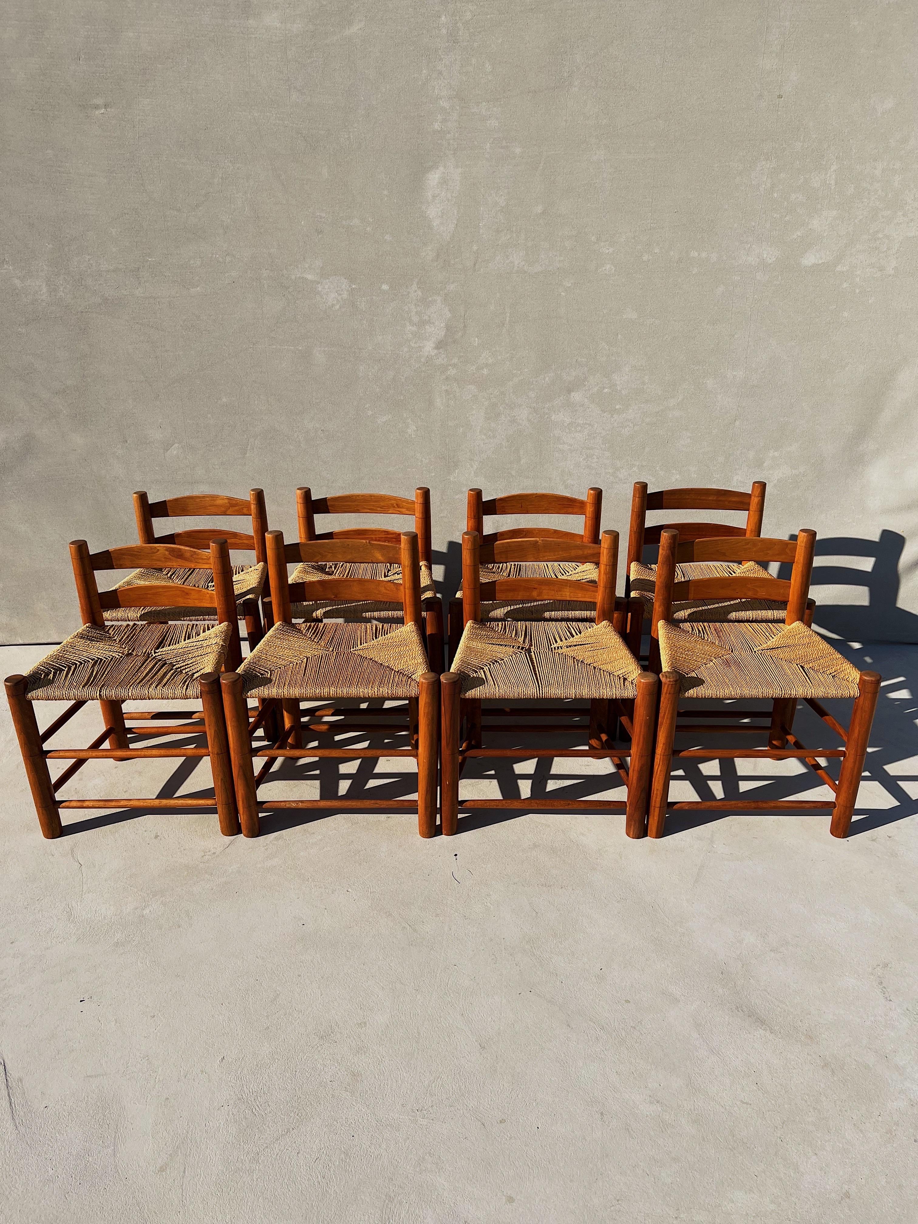 Vintage Walnut Wood & Woven Seats Dining Chairs, Set of 8 10
