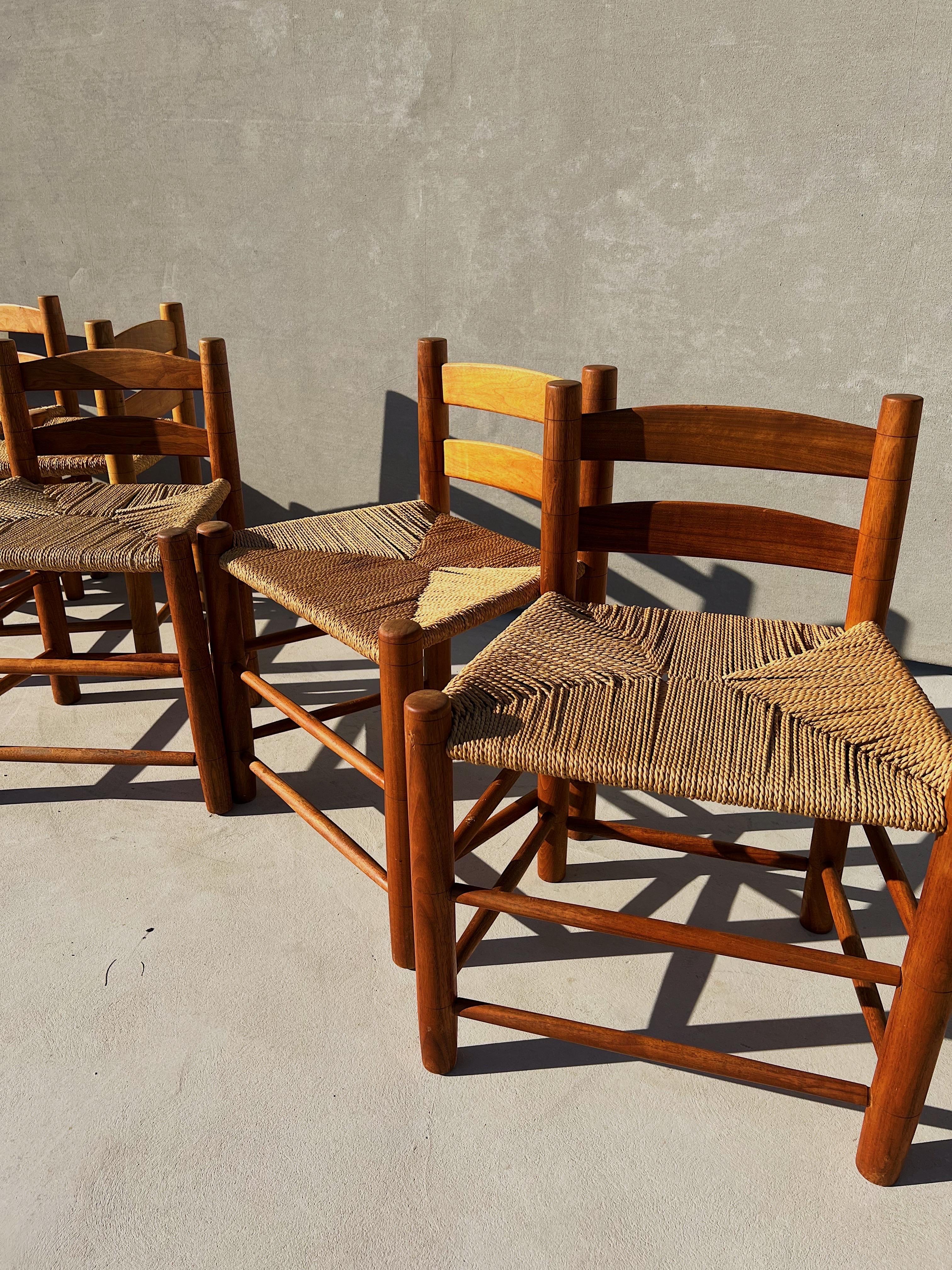 Hand-Crafted Vintage Walnut Wood & Woven Seats Dining Chairs, Set of 8