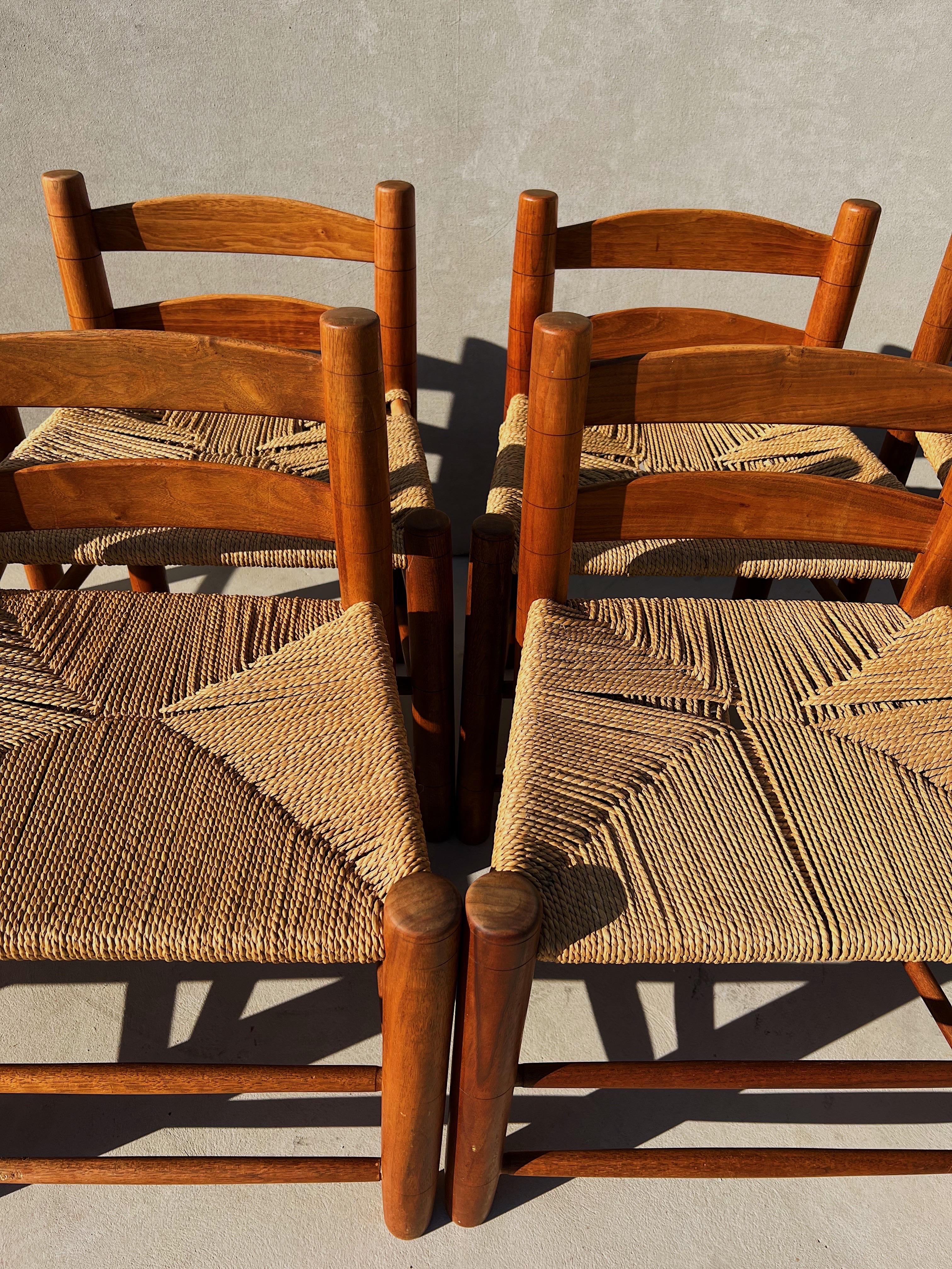 Vintage Walnut Wood & Woven Seats Dining Chairs, Set of 8 1