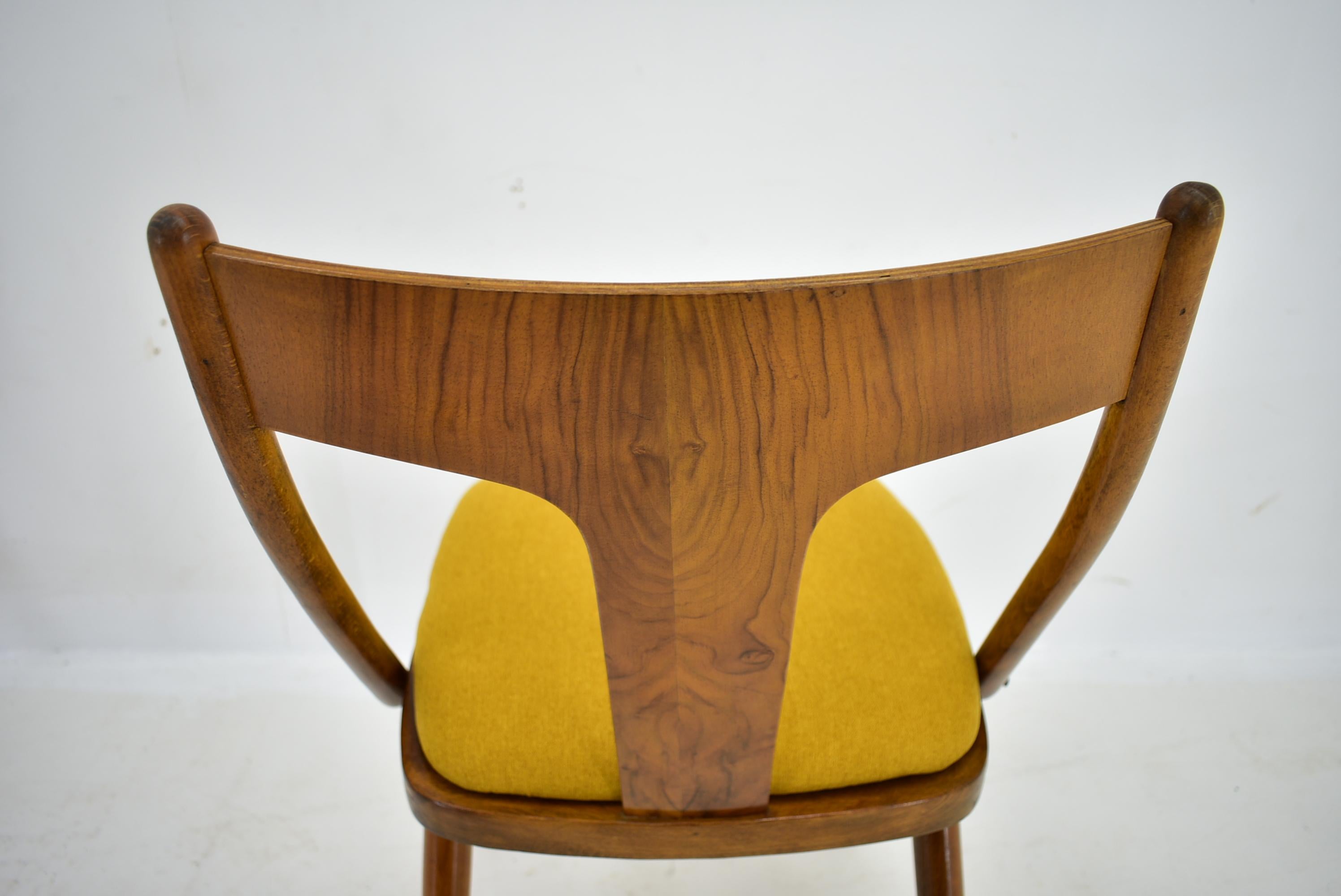 Vintage Walnut & Yellow Fabric Chairs by Mier, Czech, 1960s, Set of 4 For Sale 7