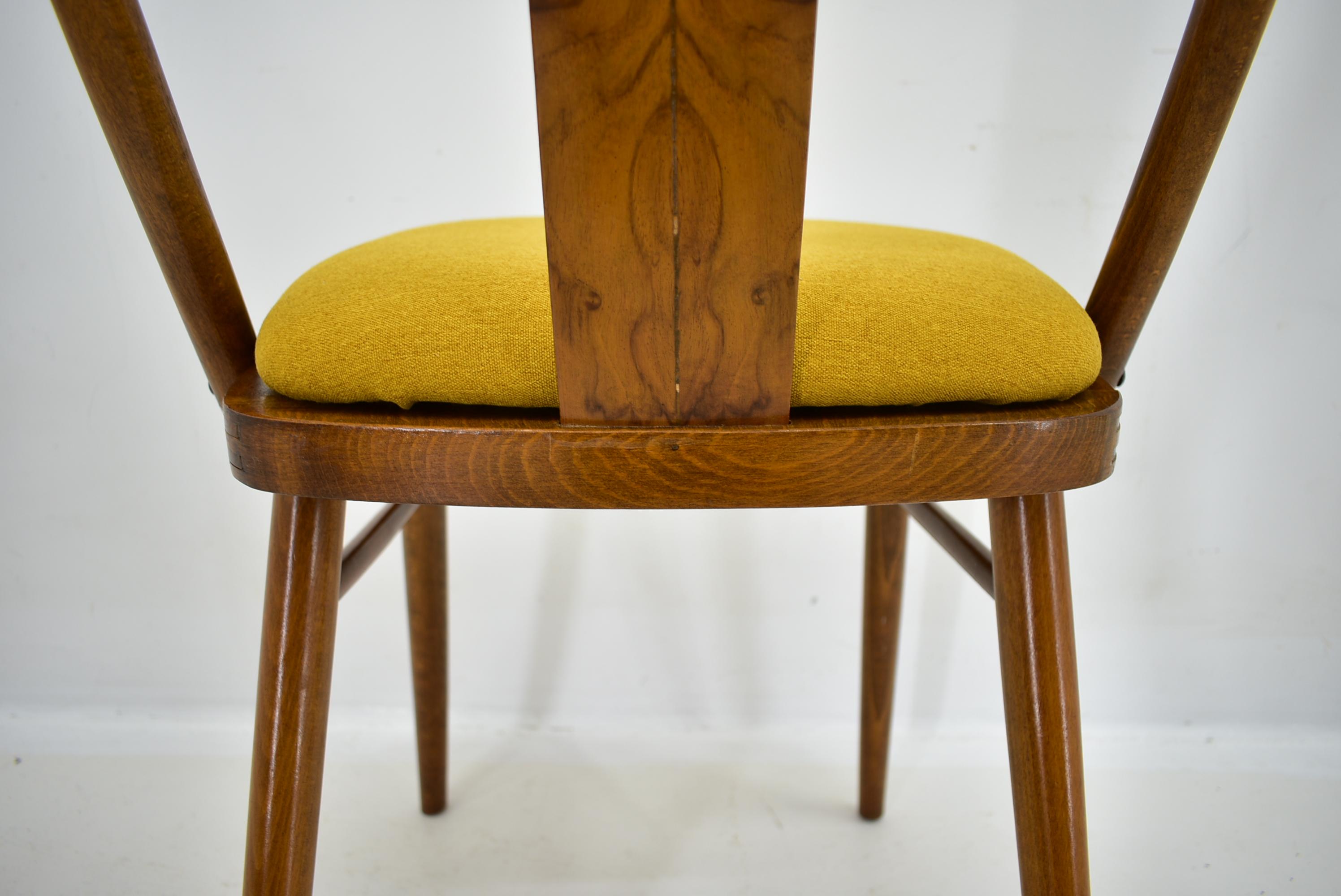 Vintage Walnut & Yellow Fabric Chairs by Mier, Czech, 1960s, Set of 4 For Sale 8