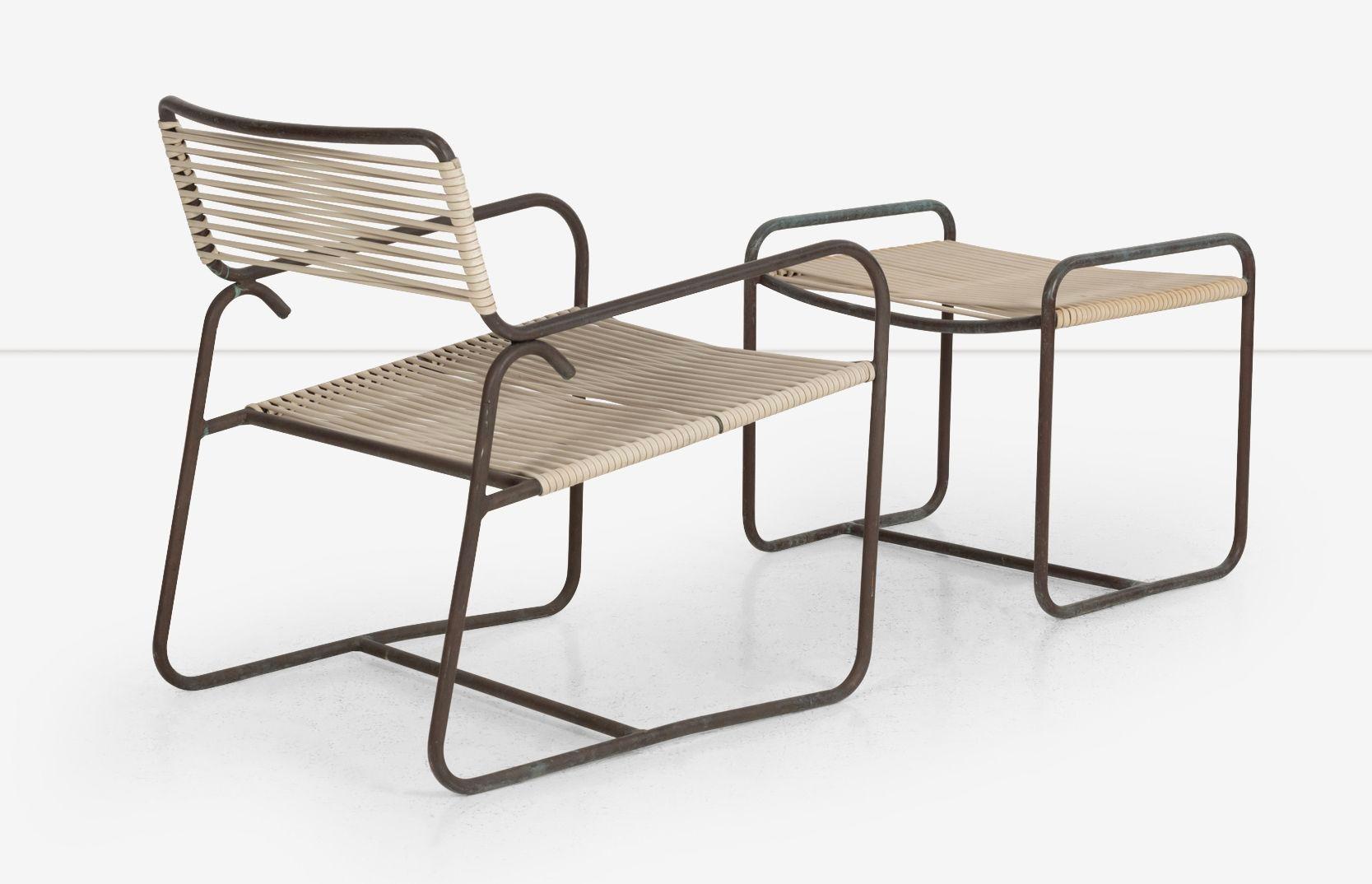 Silla de salón y otomana vintage Walter Lamb Bronce para Brown Jordan Moderno de mediados de siglo
