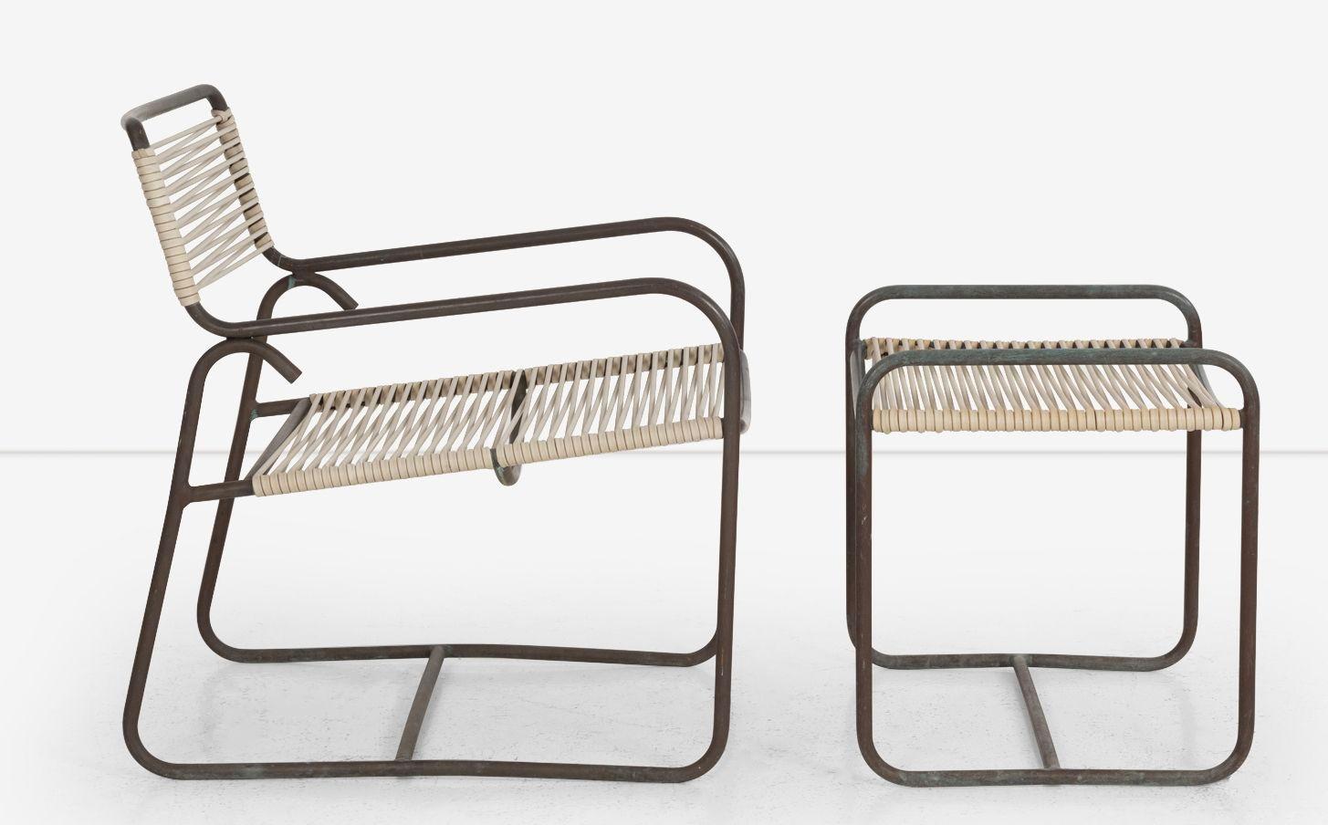 Silla de salón y otomana vintage Walter Lamb Bronce para Brown Jordan Appliqué