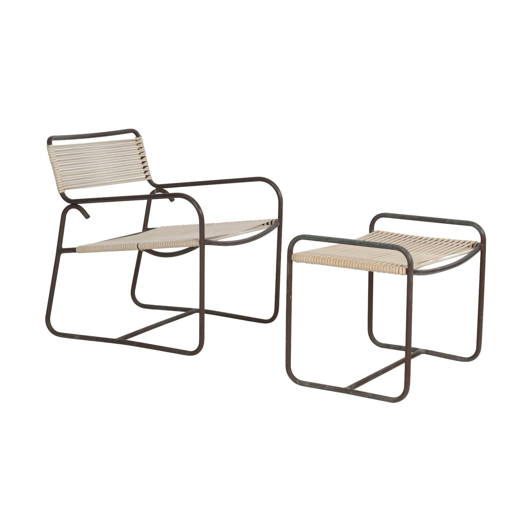 Silla de salón y otomana vintage Walter Lamb Bronce para Brown Jordan mediados del siglo XX