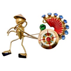 Vintage Walter Lampl (Attr.) Sterling Rickshaw Brooch 1940s