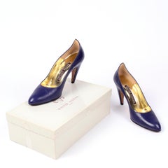 Vintage Walter Steiger Sculpted Avant Garde Blue Leather Shoes w Heels
