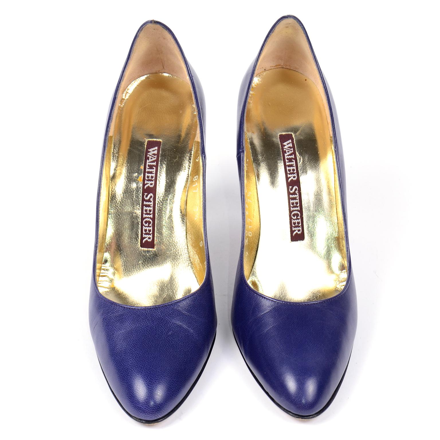 Vintage Walter Steiger Zapatos de piel azul Avant Garde esculpidos con tacón Negro en venta