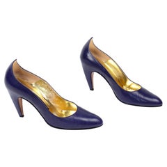 Chaussures vintage Walter Steiger sculptées avant-garde en cuir bleu avec des talons